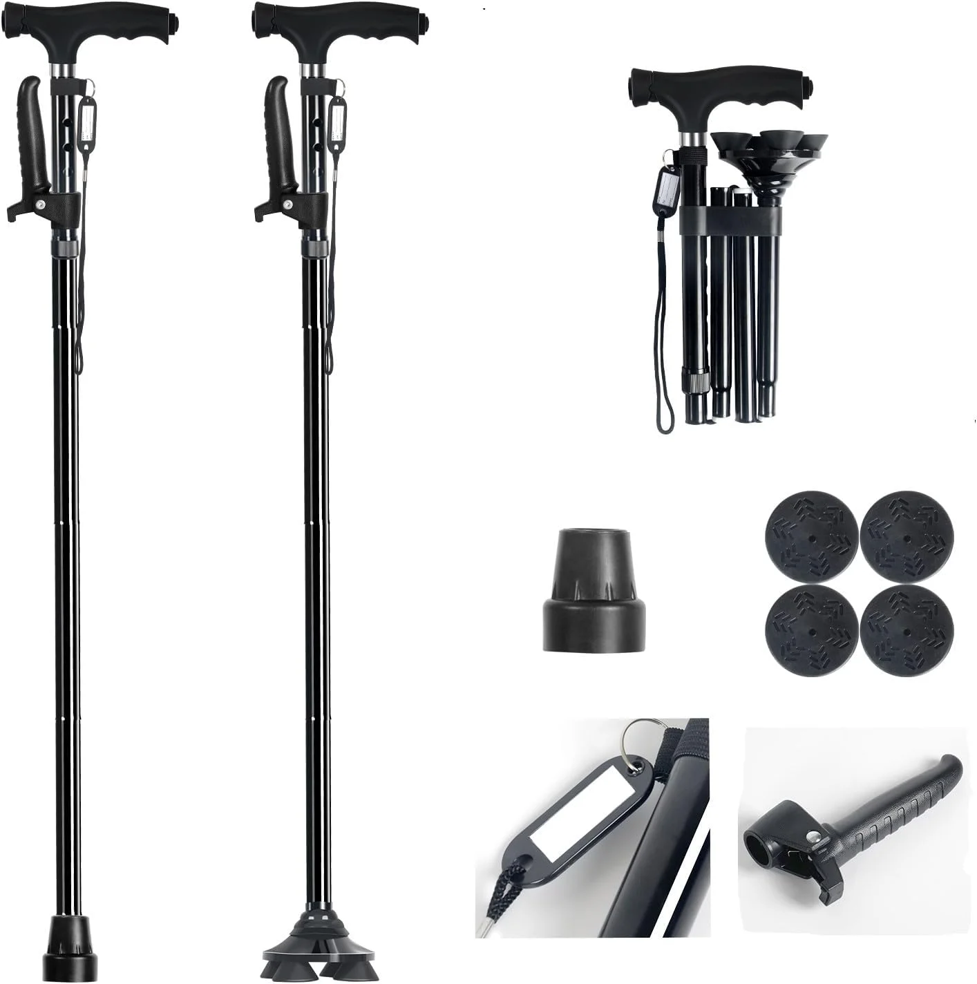 عصای پیاده روی تاشو Ycpasta، مقاوم، چرخش 360 درجه قسمت پایین، چراغ LED قابل تنظیم، دسته دوم برای ایستادن، عصا پیاده روی، عصای تاشو برای آقایان و بانوان عصای پیاده روی تاشو Ycpasta، مقاوم، چرخش 360 درجه قسمت پایین، چراغ LED قابل تنظیم، دسته دوم برای ایستادن، عصا پیاده روی، عصای تاشو برای آقایان و بانوان