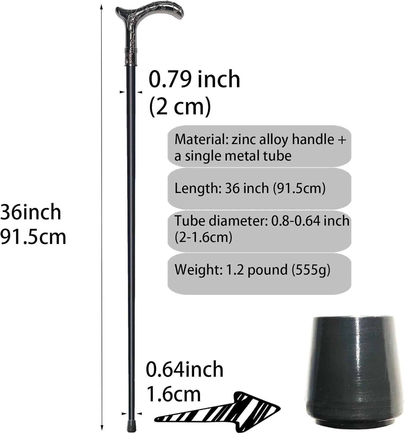 عصای پیاده روی YIVIYAR برای مردان و زنان - ظرفیت سنگین 225+ کیلوگرم، عصای فلزی تزئینی گوتیک با دسته ارگونومیک، عصای پیاده روی مشکی و نقره ای برای سالمندان