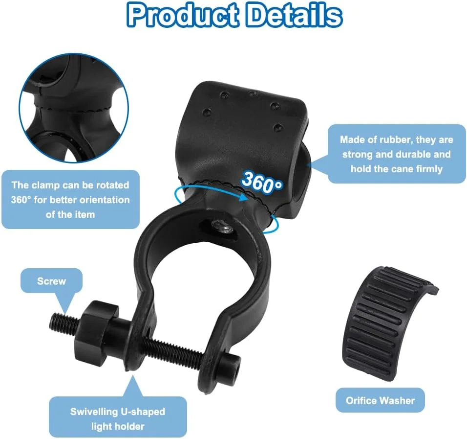 بسته 6 عددی نگهدارنده عصا زورویگزال، چرخش 360 درجه، لوازم جانبی رولیتور پایدار و ایمن، نگهدارنده عصا زیر بغل، برای رولیتور، واکر، ویلچر