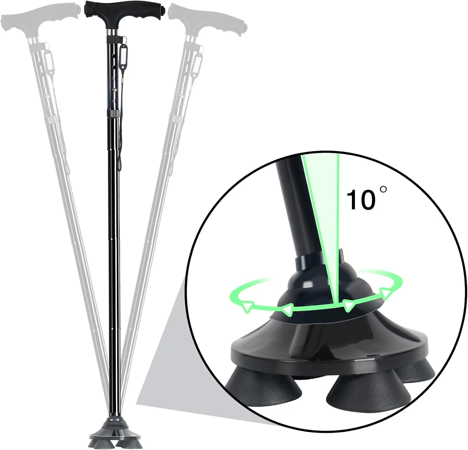 عصای پیاده روی تاشو Ycpasta، مقاوم، چرخش 360 درجه قسمت پایین، چراغ LED قابل تنظیم، دسته دوم برای ایستادن، عصا پیاده روی، عصای تاشو برای آقایان و بانوان عصای پیاده روی تاشو Ycpasta، مقاوم، چرخش 360 درجه قسمت پایین، چراغ LED قابل تنظیم، دسته دوم برای ایستادن، عصا پیاده روی، عصای تاشو برای آقایان و بانوان