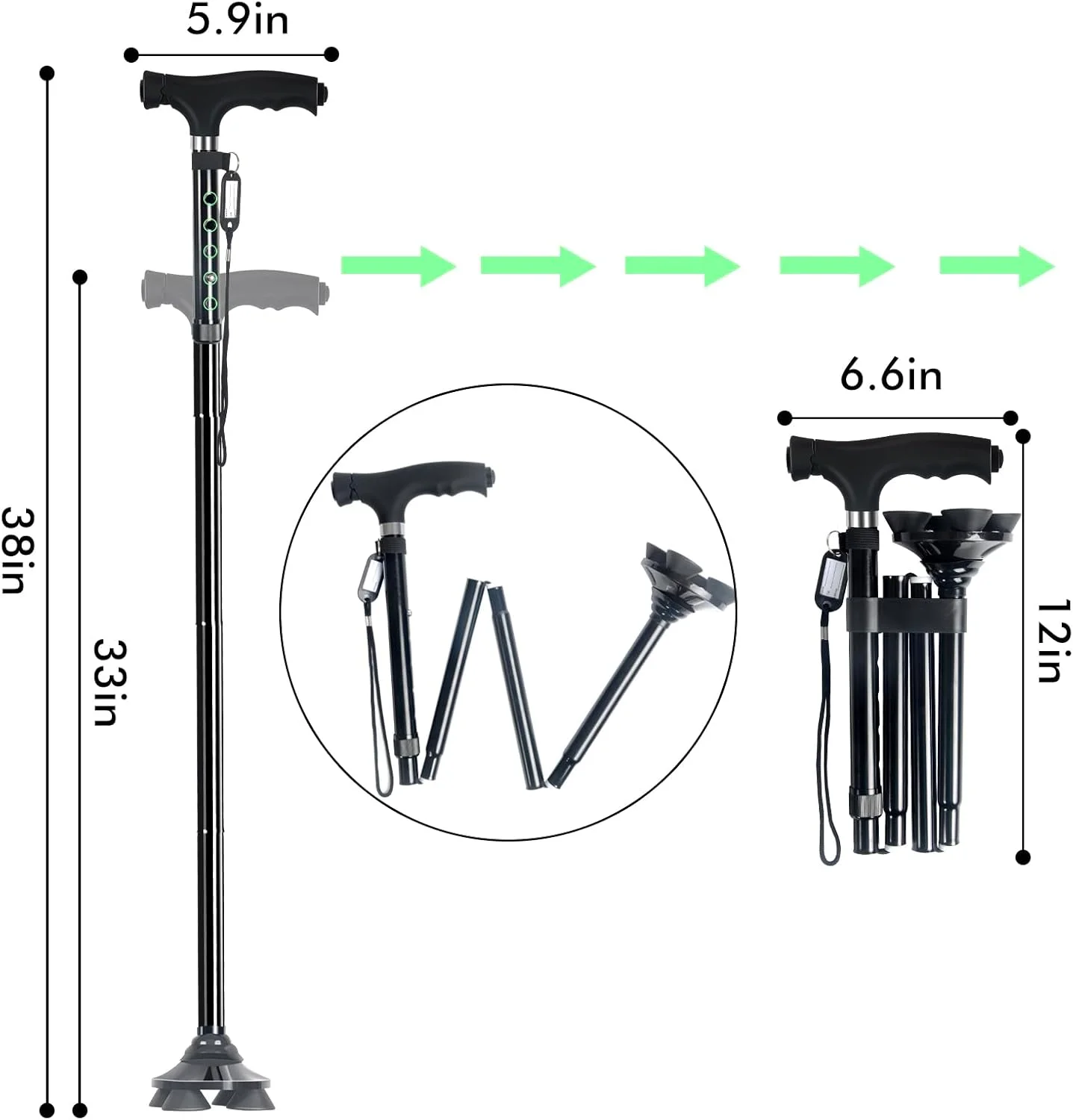عصای پیاده روی تاشو Ycpasta، مقاوم، چرخش 360 درجه قسمت پایین، چراغ LED قابل تنظیم، دسته دوم برای ایستادن، عصا پیاده روی، عصای تاشو برای آقایان و بانوان عصای پیاده روی تاشو Ycpasta، مقاوم، چرخش 360 درجه قسمت پایین، چراغ LED قابل تنظیم، دسته دوم برای ایستادن، عصا پیاده روی، عصای تاشو برای آقایان و بانوان