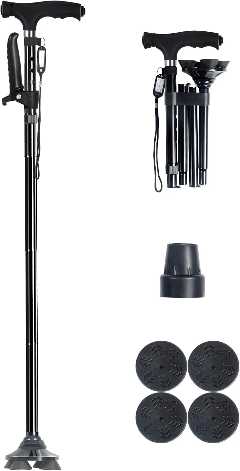 عصای پیاده روی تاشو Ycpasta، مقاوم، چرخش 360 درجه قسمت پایین، چراغ LED قابل تنظیم، دسته دوم برای ایستادن، عصا پیاده روی، عصای تاشو برای آقایان و بانوان عصای پیاده روی تاشو Ycpasta، مقاوم، چرخش 360 درجه قسمت پایین، چراغ LED قابل تنظیم، دسته دوم برای ایستادن، عصا پیاده روی، عصای تاشو برای آقایان و بانوان