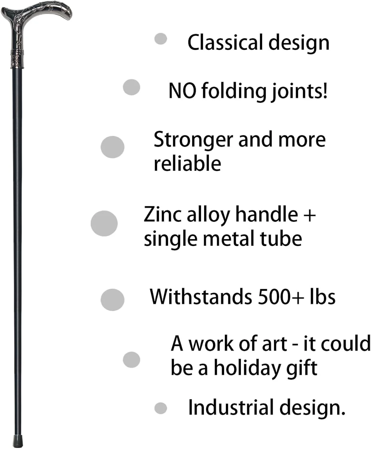 عصای پیاده روی YIVIYAR برای مردان و زنان - ظرفیت سنگین 225+ کیلوگرم، عصای فلزی تزئینی گوتیک با دسته ارگونومیک، عصای پیاده روی مشکی و نقره ای برای سالمندان