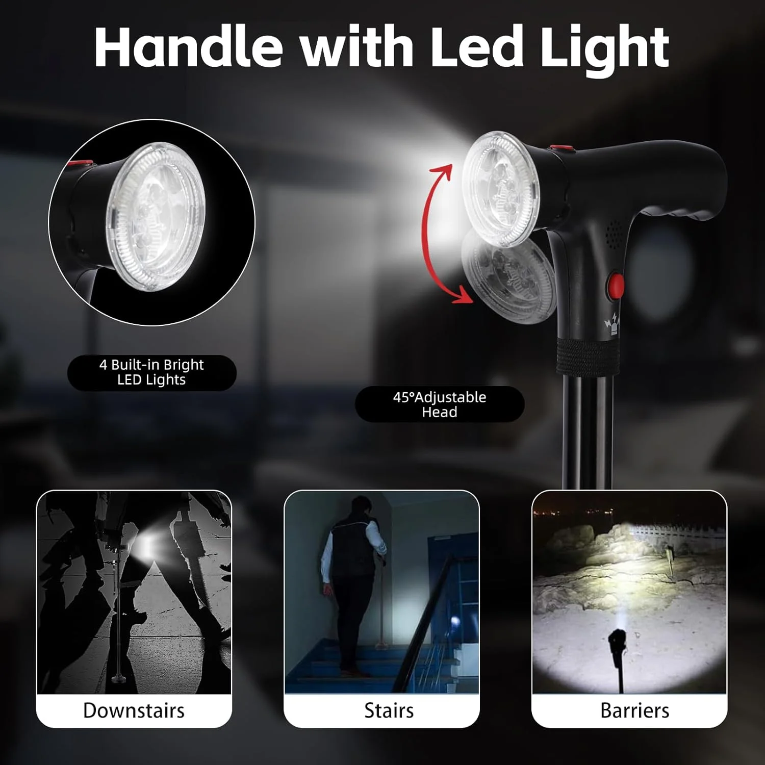 عصای پیاده روی ZIYIZE، عصای تاشو با چراغ LED و آلارم، عصای پیاده روی برای زنان، عصای قابل تنظیم مناسب برای افراد مسن، معلول و مبتلا به آرتروز، عصا با دسته T بالشتکی و چهار پایه چرخان عصای پیاده روی ZIYIZE، عصای تاشو با چراغ LED و آلارم، عصای پیاده روی برای زنان، عصای قابل تنظیم مناسب برای افراد مسن، معلول و مبتلا به آرتروز، عصا با دسته T بالشتکی و چهار پایه چرخان