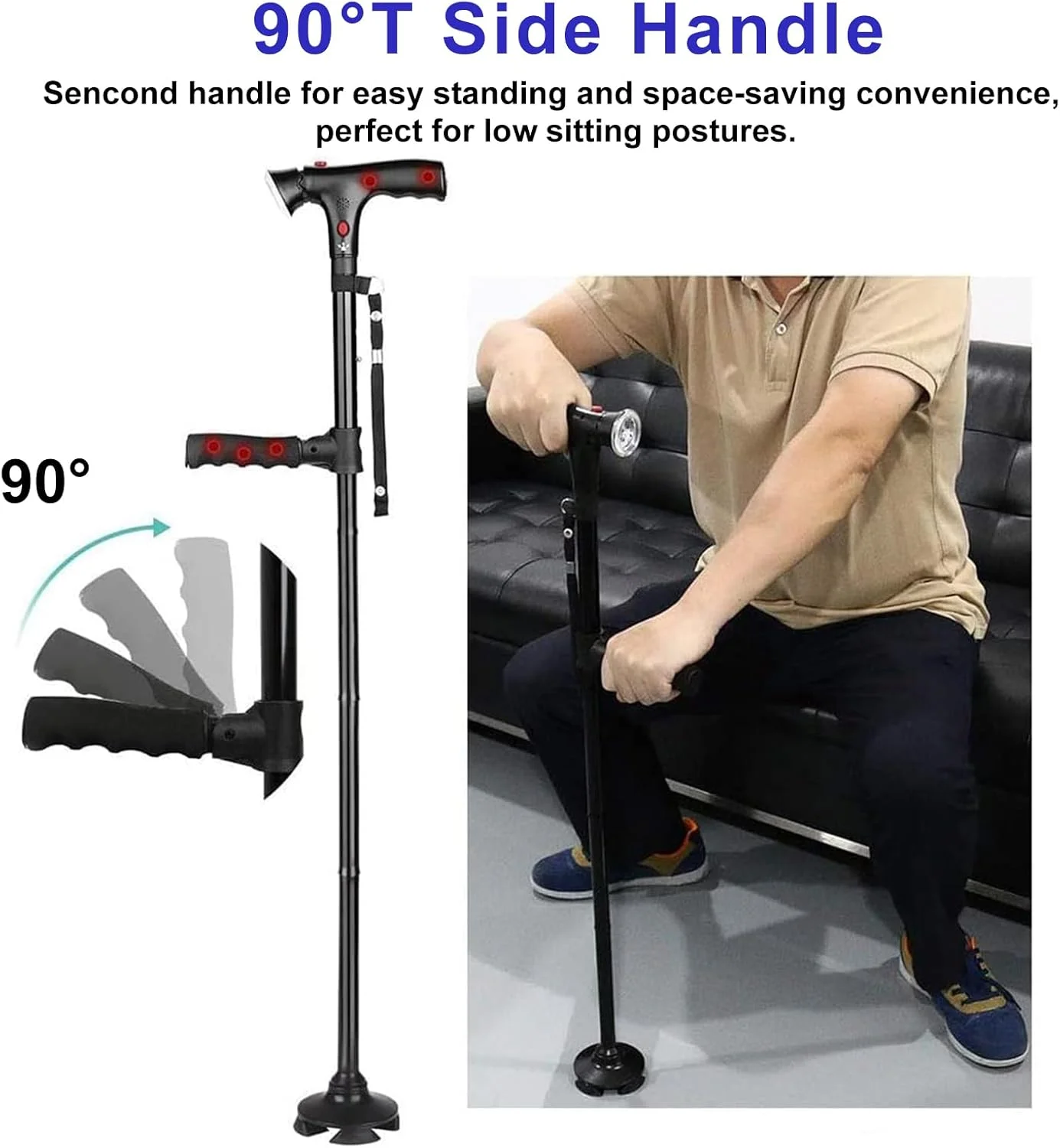 عصای پیاده روی ZIYIZE، عصای تاشو با چراغ LED و آلارم، عصای پیاده روی برای زنان، عصای قابل تنظیم مناسب برای افراد مسن، معلول و مبتلا به آرتروز، عصا با دسته T بالشتکی و چهار پایه چرخان عصای پیاده روی ZIYIZE، عصای تاشو با چراغ LED و آلارم، عصای پیاده روی برای زنان، عصای قابل تنظیم مناسب برای افراد مسن، معلول و مبتلا به آرتروز، عصا با دسته T بالشتکی و چهار پایه چرخان