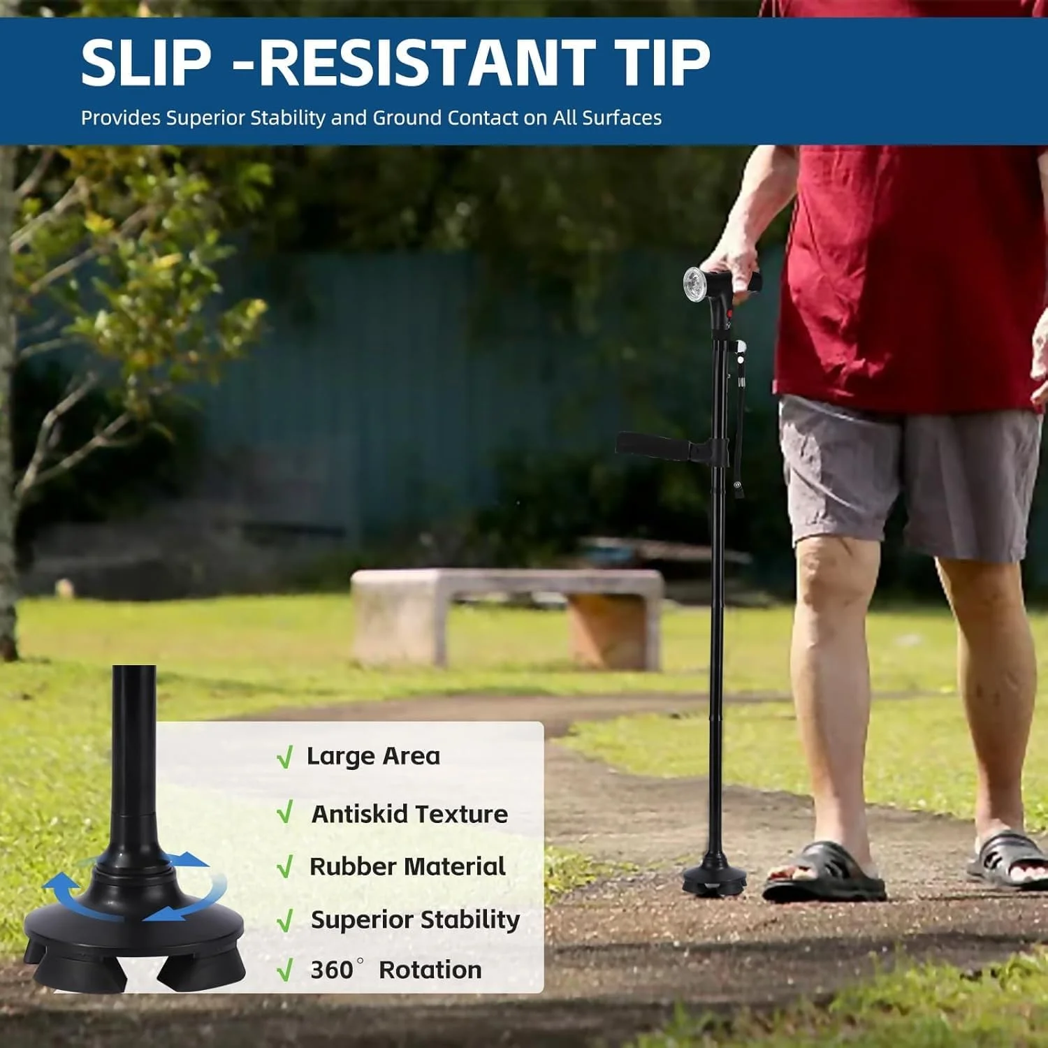 عصای پیاده روی ZIYIZE، عصای تاشو با چراغ LED و آلارم، عصای پیاده روی برای زنان، عصای قابل تنظیم مناسب برای افراد مسن، معلول و مبتلا به آرتروز، عصا با دسته T بالشتکی و چهار پایه چرخان عصای پیاده روی ZIYIZE، عصای تاشو با چراغ LED و آلارم، عصای پیاده روی برای زنان، عصای قابل تنظیم مناسب برای افراد مسن، معلول و مبتلا به آرتروز، عصا با دسته T بالشتکی و چهار پایه چرخان