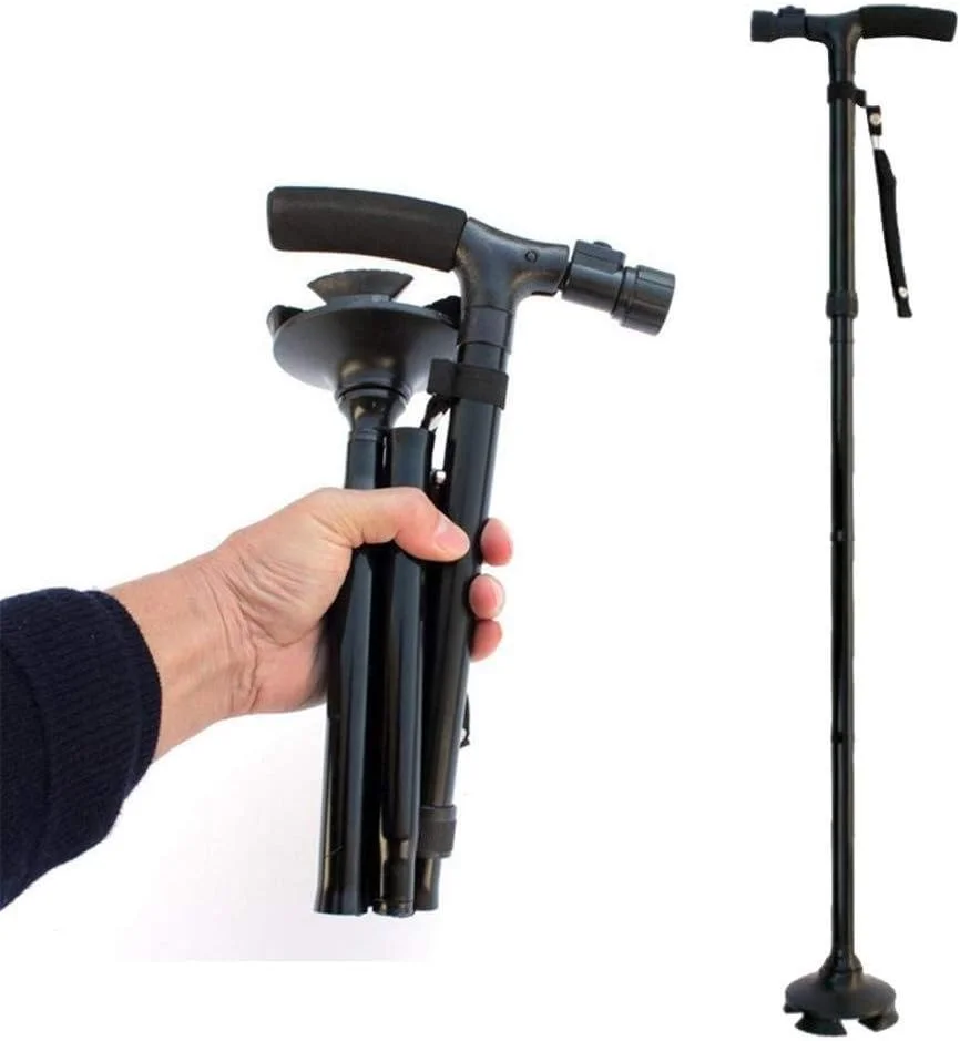 عصای پیاده روی سالمندان XYSQWZ، عصای تاشو آلیاژ آلومینیوم با چراغ LED و پایه 4 سر گردان، عصای کوهنوردی ایمن، عصای سبک وزن تلسکوپی برای استقلال سالمندان عصای پیاده روی سالمندان XYSQWZ، عصای تاشو آلیاژ آلومینیوم با چراغ LED و پایه 4 سر گردان، عصای کوهنوردی ایمن، عصای سبک وزن تلسکوپی برای استقلال سالمندان