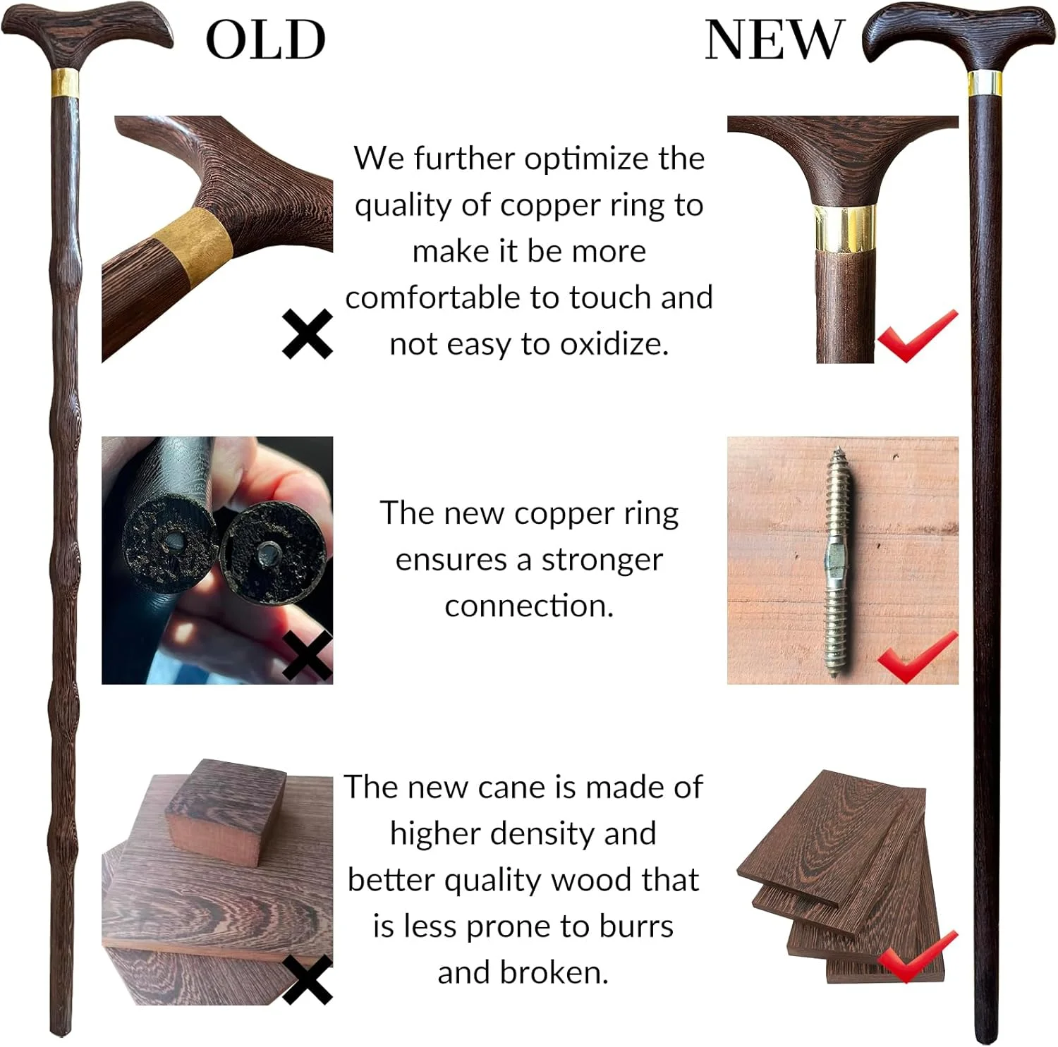 عصای پیاده روی چوبی دست ساز برای مردان و زنان، عصای چوبی شیک و طبیعی با بند مچی و نوک لاستیکی - 91 سانتی متر عصای پیاده روی چوبی دست ساز برای مردان و زنان، عصای چوبی شیک و طبیعی با بند مچی و نوک لاستیکی - 91 سانتی متر