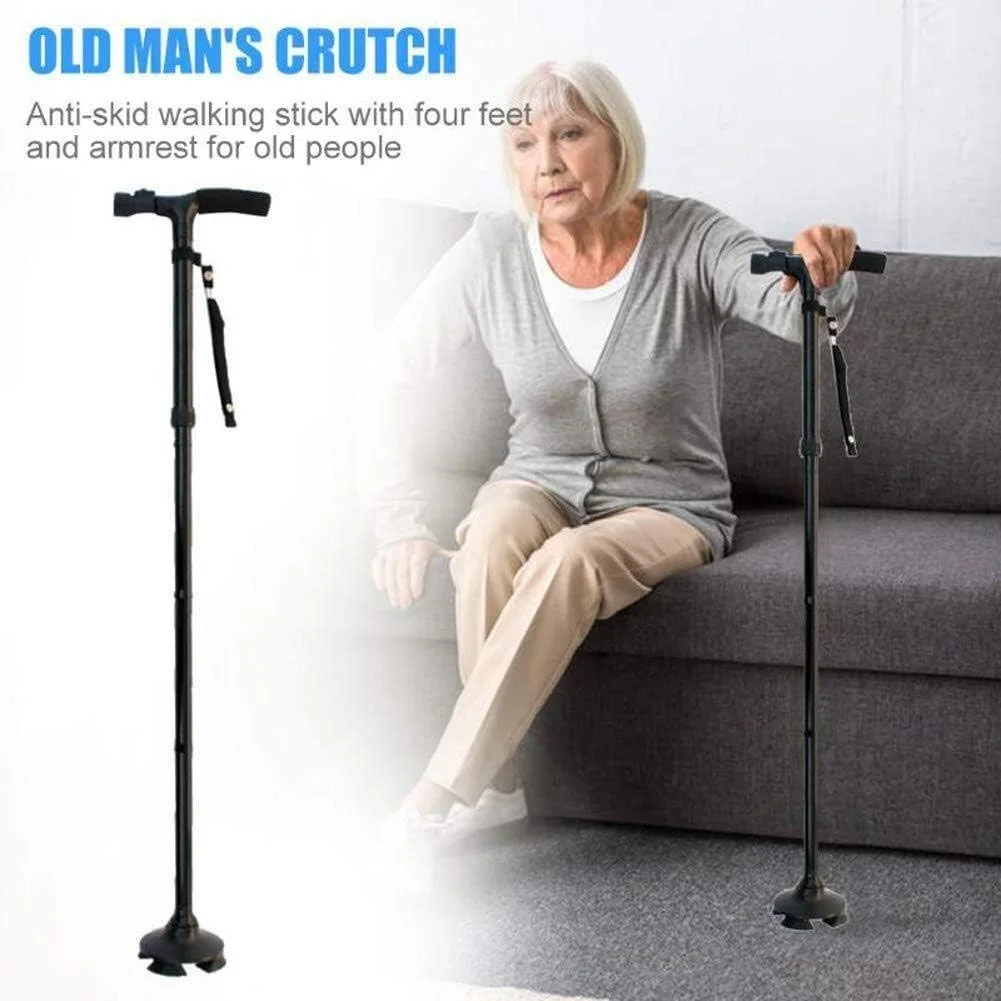 عصای پیاده روی سالمندان XYSQWZ، عصای تاشو آلیاژ آلومینیوم با چراغ LED و پایه 4 سر گردان، عصای کوهنوردی ایمن، عصای سبک وزن تلسکوپی برای استقلال سالمندان عصای پیاده روی سالمندان XYSQWZ، عصای تاشو آلیاژ آلومینیوم با چراغ LED و پایه 4 سر گردان، عصای کوهنوردی ایمن، عصای سبک وزن تلسکوپی برای استقلال سالمندان