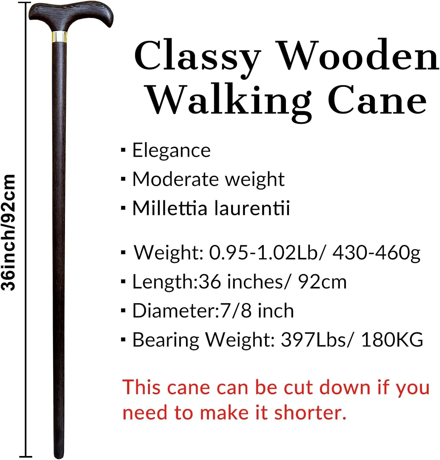 عصای پیاده روی چوبی دست ساز برای مردان و زنان، عصای چوبی شیک و طبیعی با بند مچی و نوک لاستیکی - 91 سانتی متر عصای پیاده روی چوبی دست ساز برای مردان و زنان، عصای چوبی شیک و طبیعی با بند مچی و نوک لاستیکی - 91 سانتی متر