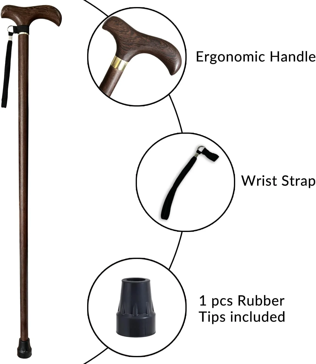 عصای پیاده روی چوبی دست ساز برای مردان و زنان، عصای چوبی شیک و طبیعی با بند مچی و نوک لاستیکی - 91 سانتی متر عصای پیاده روی چوبی دست ساز برای مردان و زنان، عصای چوبی شیک و طبیعی با بند مچی و نوک لاستیکی - 91 سانتی متر