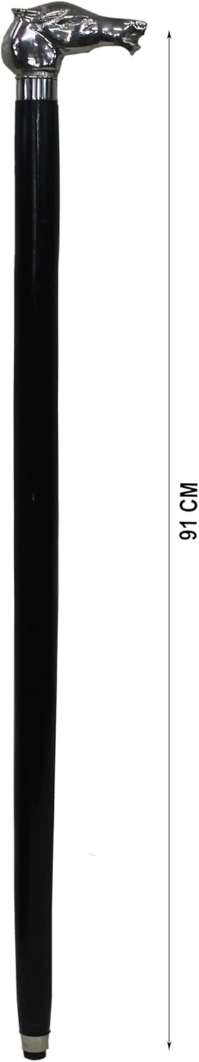 عصای پیاده روی چوبی با سر اسب فلزی سفید