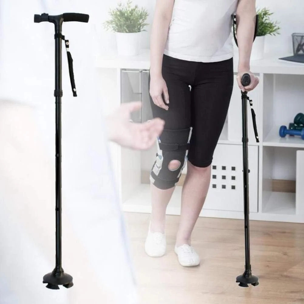 عصای پیاده روی سالمندان XYSQWZ، عصای تاشو آلیاژ آلومینیوم با چراغ LED و پایه 4 سر گردان، عصای کوهنوردی ایمن، عصای سبک وزن تلسکوپی برای استقلال سالمندان عصای پیاده روی سالمندان XYSQWZ، عصای تاشو آلیاژ آلومینیوم با چراغ LED و پایه 4 سر گردان، عصای کوهنوردی ایمن، عصای سبک وزن تلسکوپی برای استقلال سالمندان