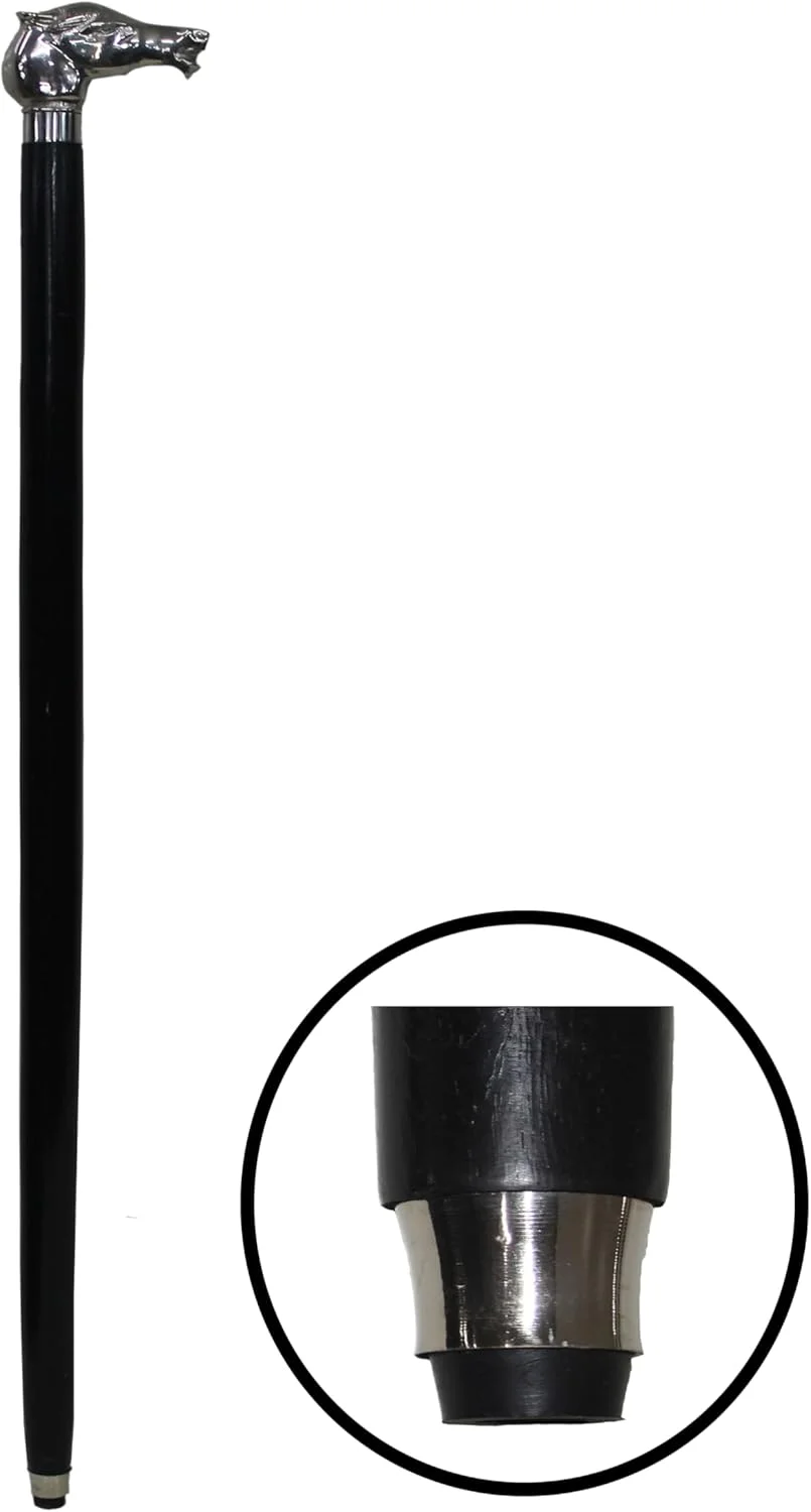 عصای پیاده روی چوبی با سر اسب فلزی سفید