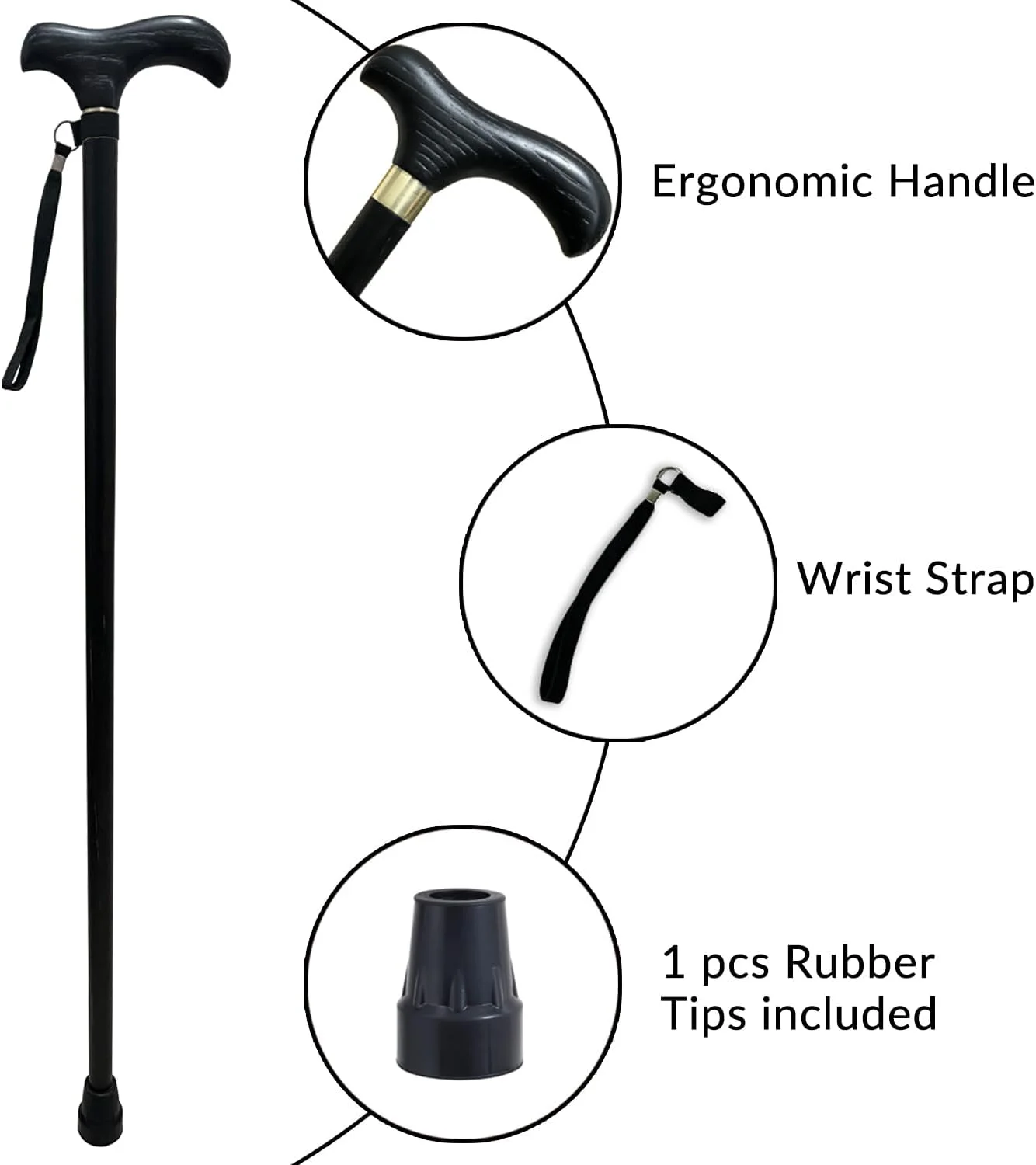 عصا چوبی دست ساز، عصاهای پیاده روی شیک از چوب سخت با بند مچی و نوک لاستیکی - 91 سانتی متر عصا چوبی دست ساز، عصاهای پیاده روی شیک از چوب سخت با بند مچی و نوک لاستیکی - 91 سانتی متر