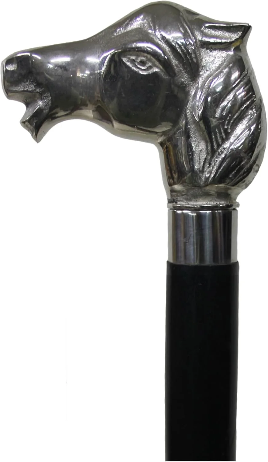 عصای پیاده روی چوبی با سر اسب فلزی سفید