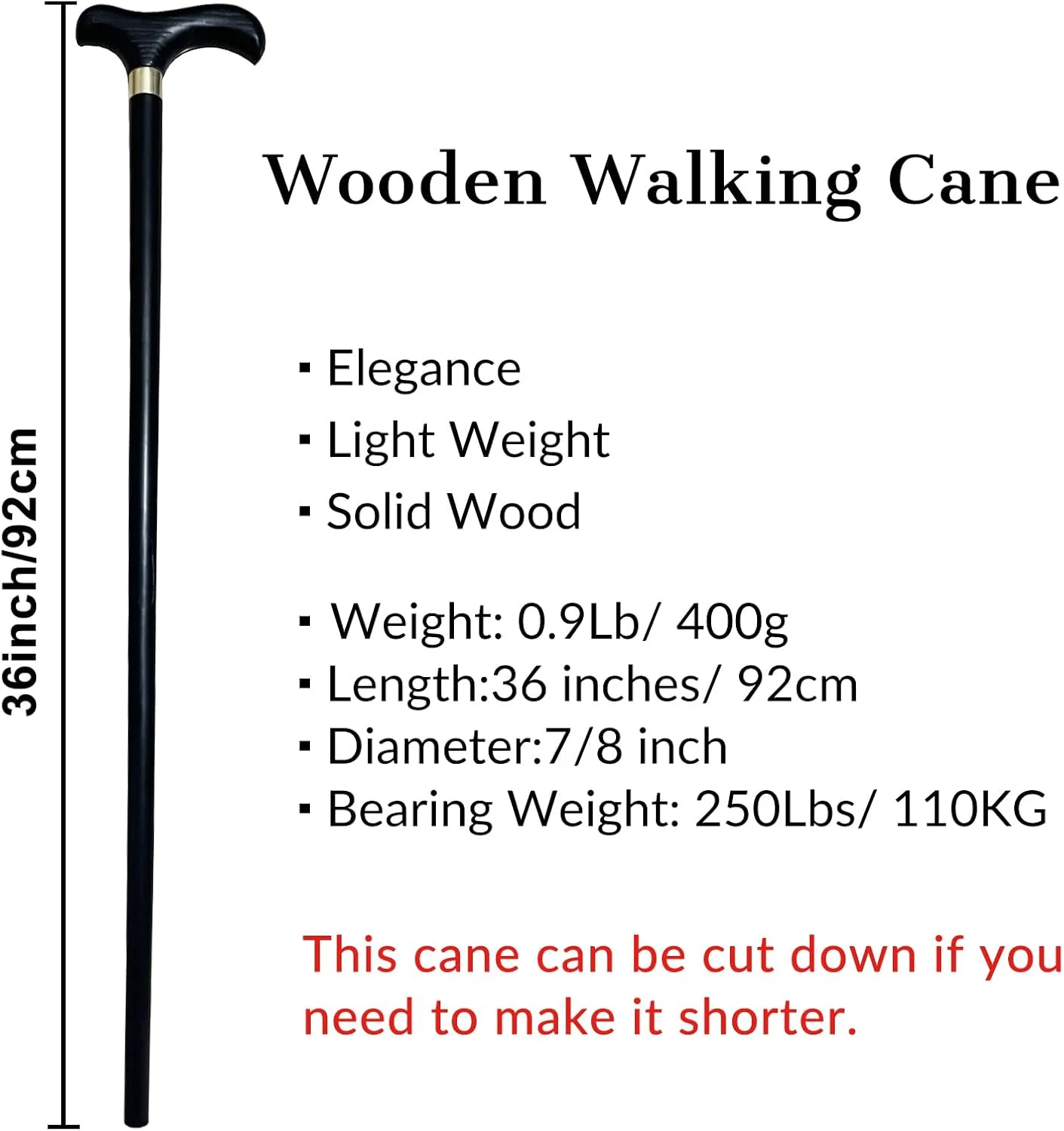 عصا چوبی دست ساز، عصاهای پیاده روی شیک از چوب سخت با بند مچی و نوک لاستیکی - 91 سانتی متر عصا چوبی دست ساز، عصاهای پیاده روی شیک از چوب سخت با بند مچی و نوک لاستیکی - 91 سانتی متر