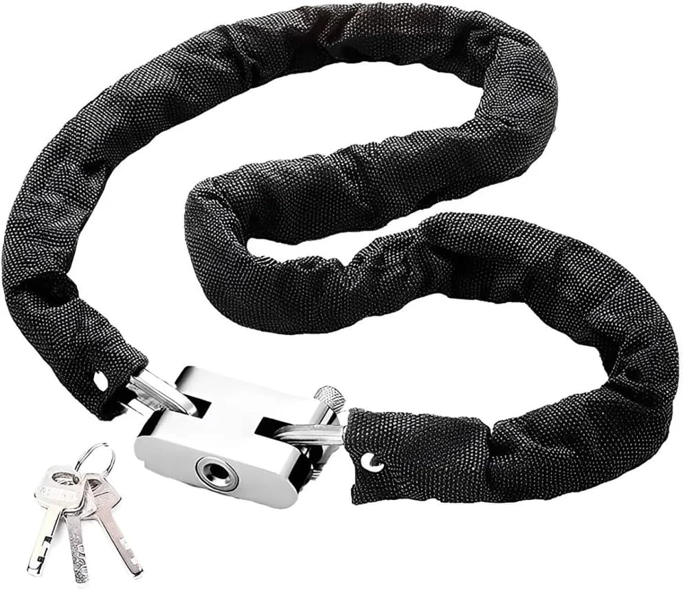 قفل زنجیری دوچرخه هگزار مدل سنگین با 3 کلید، قفل زنجیری ضد سرقت با امنیت بالا، قفل ضد آب برای دوچرخه، موتور سیکلت، اسکوتر، درب، دروازه، حصار (همراه با روکش)، HX343