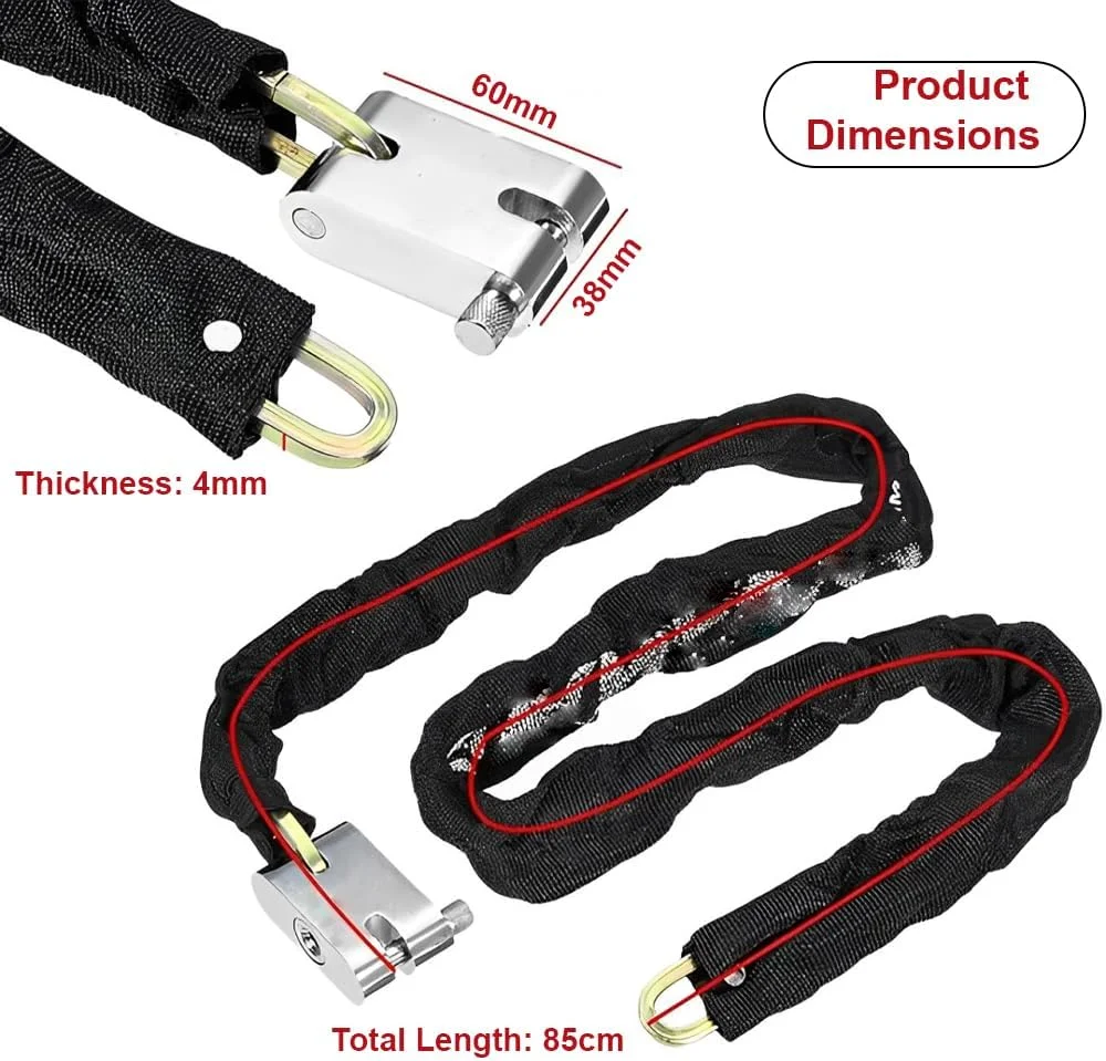 قفل زنجیری دوچرخه هگزار مدل سنگین با 3 کلید، قفل زنجیری ضد سرقت با امنیت بالا، قفل ضد آب برای دوچرخه، موتور سیکلت، اسکوتر، درب، دروازه، حصار (همراه با روکش)، HX343