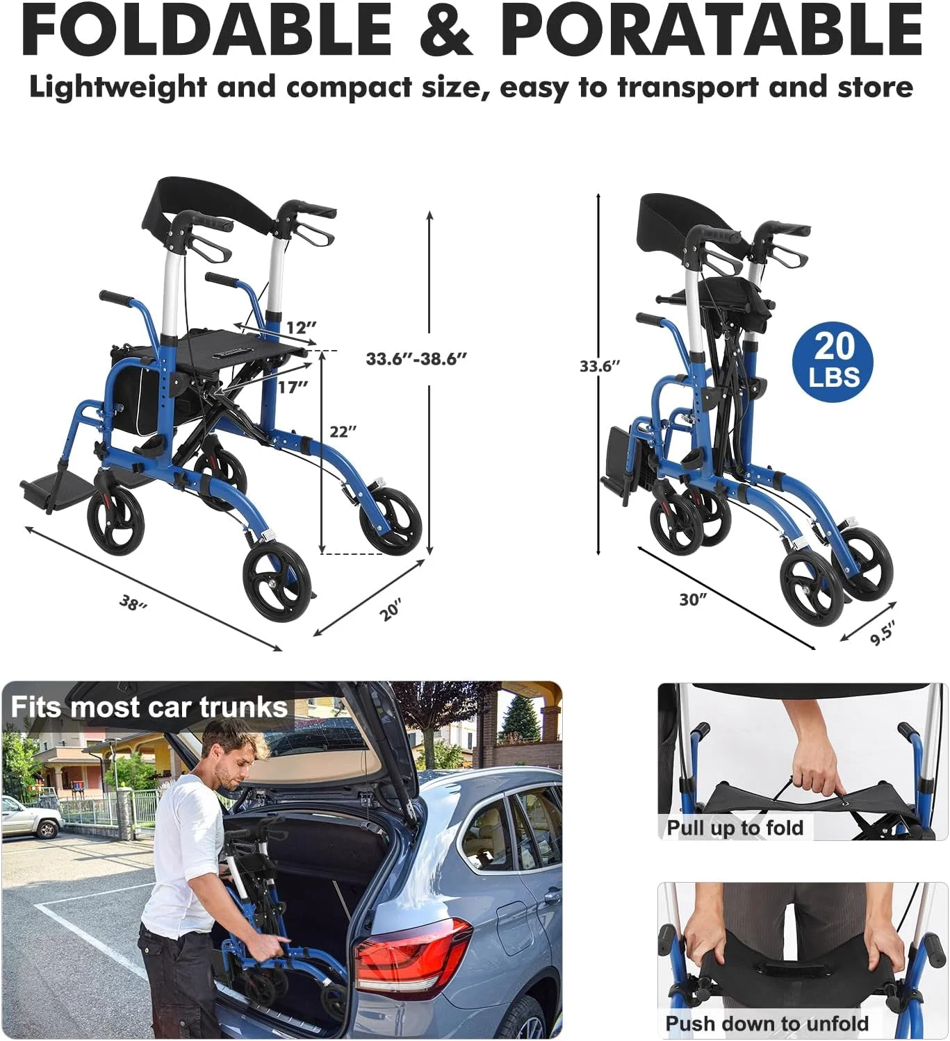 ترکیب ویلچر واکر، رولیتور آلومینیومی تاشو با زیرپایی، ترکیب ویلچر ترابری و واکر رولیتور سبک وزن، واکرهای بزرگسالان مناسب تمام سطوح با ترمز، پشتی صندلی برای سالمندان ترکیب ویلچر واکر، رولیتور آلومینیومی تاشو با زیرپایی، ترکیب ویلچر ترابری و واکر رولیتور سبک وزن، واکرهای بزرگسالان مناسب تمام سطوح با ترمز، پشتی صندلی برای سالمندان