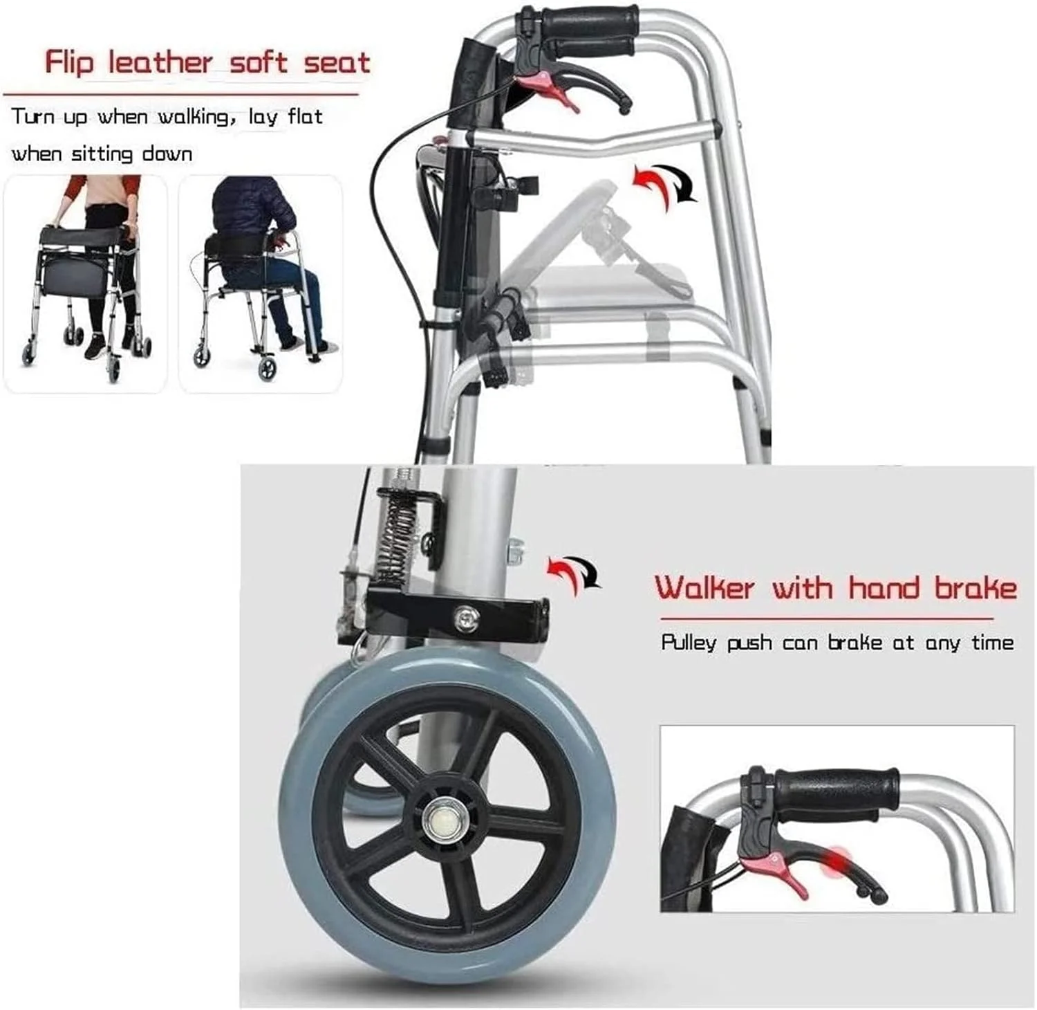 واکر تاشو آلومینیومی بزرگسالان با چرخ و ترمز دستی، مناسب سالمندان و افراد نیازمند توانبخشی (سایز A) واکر تاشو آلومینیومی بزرگسالان با چرخ و ترمز دستی، مناسب سالمندان و افراد نیازمند توانبخشی (سایز A)