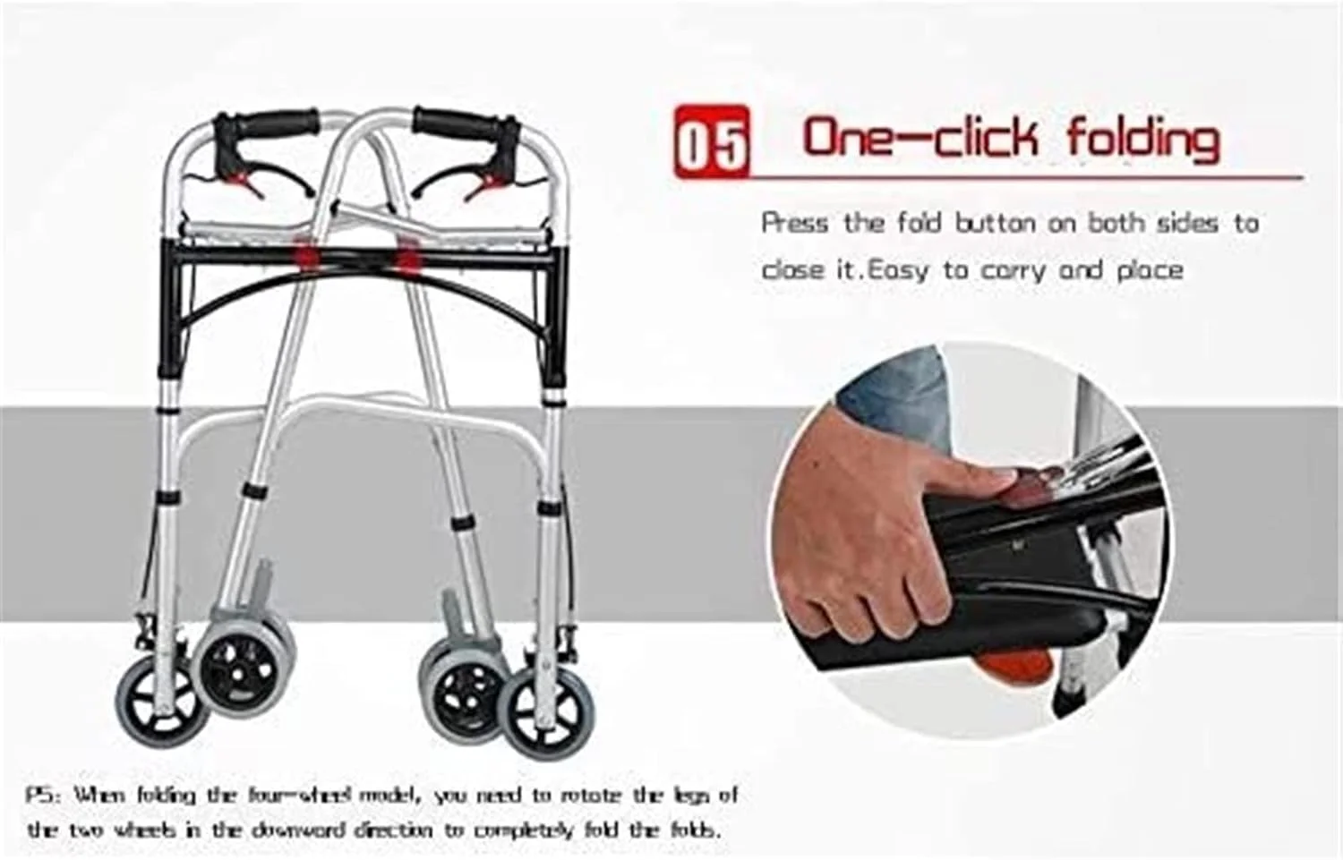 واکر تاشو آلومینیومی بزرگسالان با چرخ و ترمز دستی، مناسب سالمندان و افراد نیازمند توانبخشی (سایز A) واکر تاشو آلومینیومی بزرگسالان با چرخ و ترمز دستی، مناسب سالمندان و افراد نیازمند توانبخشی (سایز A)