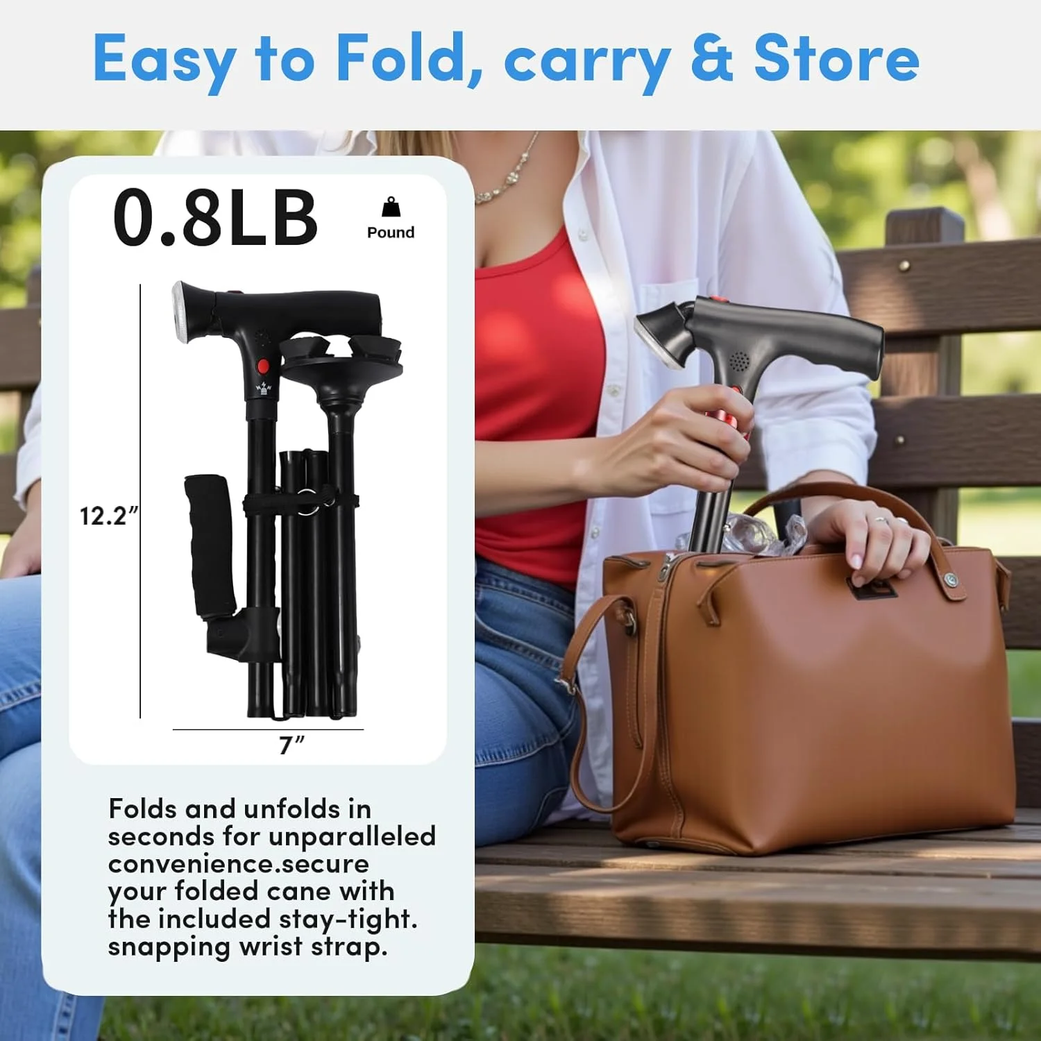 عصای پیاده روی برای آقایان و بانوان با آلارم، چراغ LED و دسته تاشو، تاشو، قابل تنظیم، سبک وزن، عصای خودایستای رایگان برای سالمندان و بزرگسالان عصای پیاده روی برای آقایان و بانوان با آلارم، چراغ LED و دسته تاشو، تاشو، قابل تنظیم، سبک وزن، عصای خودایستای رایگان برای سالمندان و بزرگسالان