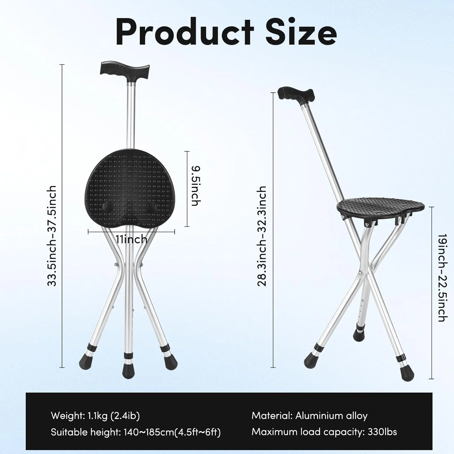 عصای پیاده روی تاشو قابل تنظیم با صندلی، امکان دوام در هنگام راه رفتن و راحتی برای نشستن، صندلی عصای آلیاژی، عصای پیاده روی سبک وزن ضد لغزش برای سالمندان