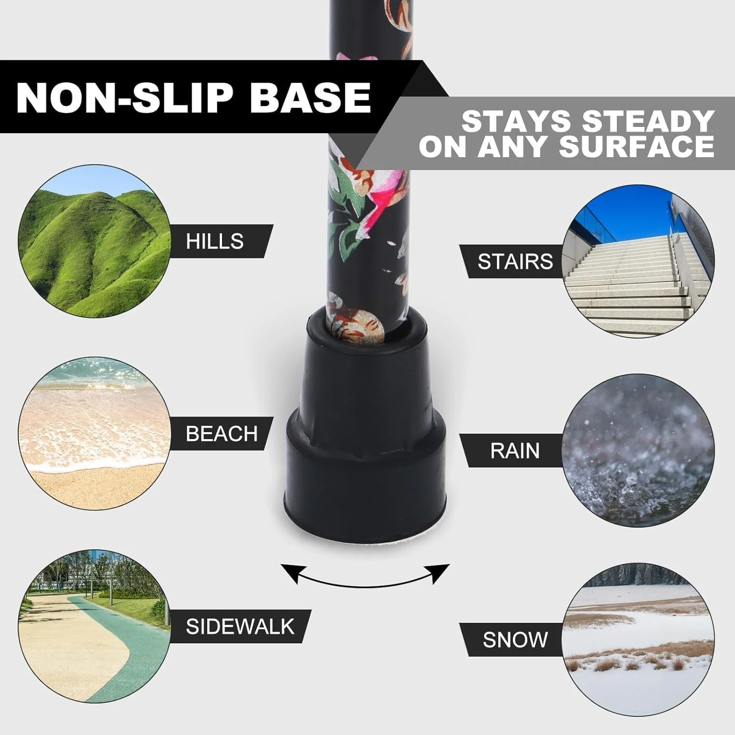 عصای پیاده روی با چراغ LED، عصاهای تاشو قابل تنظیم برای زنان/مردان، عصای پیاده روی آلومینیومی سبک وزن قابل حمل برای تعادل سالمندان