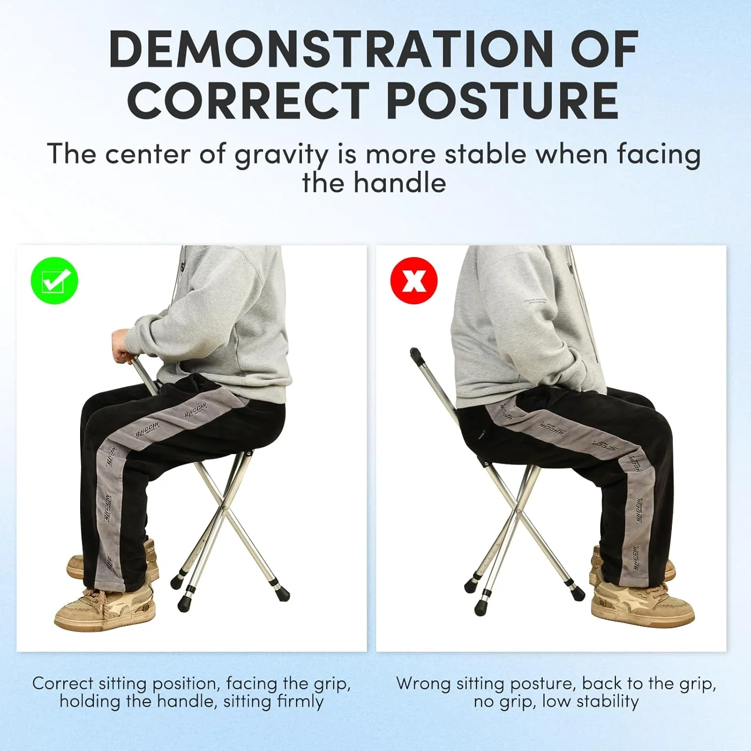 عصای پیاده روی تاشو قابل تنظیم با صندلی، امکان دوام در هنگام راه رفتن و راحتی برای نشستن، صندلی عصای آلیاژی، عصای پیاده روی سبک وزن ضد لغزش برای سالمندان