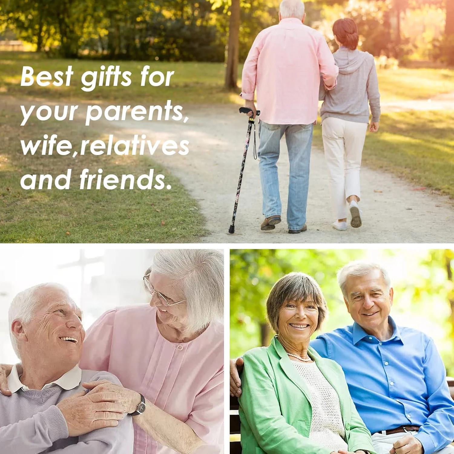 عصای پیاده روی با چراغ LED، عصاهای تاشو قابل تنظیم برای زنان/مردان، عصای پیاده روی آلومینیومی سبک وزن قابل حمل برای تعادل سالمندان