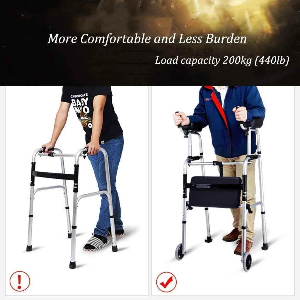 واکر، واکرهای استاندارد پیاده روی 4 چرخ با چرخ، صندلی و کیف - واکر رولیتور تاشو برای سالمندان - وسایل کمک حرکتی آلومینیومی سبک وزن تا 200 کیلوگرم واکر، واکرهای استاندارد پیاده روی 4 چرخ با چرخ، صندلی و کیف - واکر رولیتور تاشو برای سالمندان - وسایل کمک حرکتی آلومینیومی سبک وزن تا 200 کیلوگرم