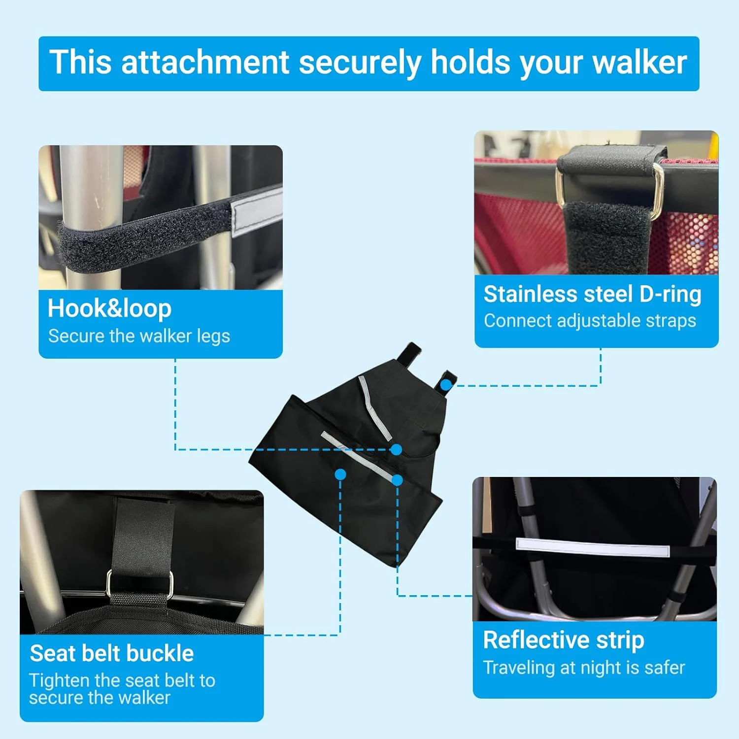 نگهدارنده واکر برای اسکوترهای حرکتی و ویلچرهای برقی - لوازم جانبی نگهداری و پشتیبانی پایه رولیتور، 62 سانتی‌متر طول × 63.5 سانتی‌متر عرض × 29 سانتی‌متر عمق