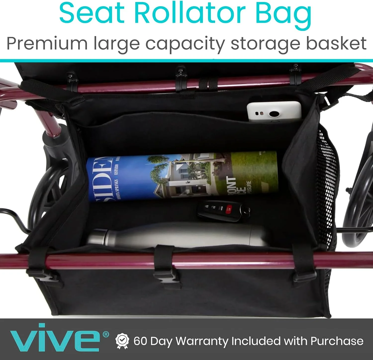 کیف صندلی رولیتور Vive - لوازم جانبی کیف حمل ویلچر - سازمان دهنده پارچه ای زیر صندلی - کیف بزرگ قابل تنظیم برای حمل وسایل - سبد قابل استفاده مجدد برای زنان، مردان، سالمندان کیف صندلی رولیتور Vive - لوازم جانبی کیف حمل ویلچر - سازمان دهنده پارچه ای زیر صندلی - کیف بزرگ قابل تنظیم برای حمل وسایل - سبد قابل استفاده مجدد برای زنان، مردان، سالمندان