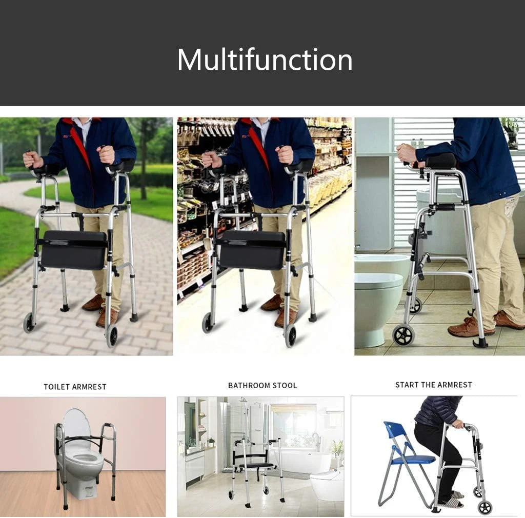 واکر، واکرهای استاندارد پیاده روی 4 چرخ با چرخ، صندلی و کیف - واکر رولیتور تاشو برای سالمندان - وسایل کمک حرکتی آلومینیومی سبک وزن تا 200 کیلوگرم واکر، واکرهای استاندارد پیاده روی 4 چرخ با چرخ، صندلی و کیف - واکر رولیتور تاشو برای سالمندان - وسایل کمک حرکتی آلومینیومی سبک وزن تا 200 کیلوگرم