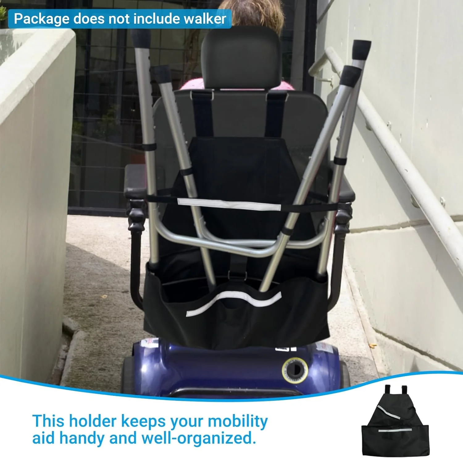 نگهدارنده واکر برای اسکوترهای حرکتی و ویلچرهای برقی - لوازم جانبی نگهداری و پشتیبانی پایه رولیتور، 62 سانتی‌متر طول × 63.5 سانتی‌متر عرض × 29 سانتی‌متر عمق