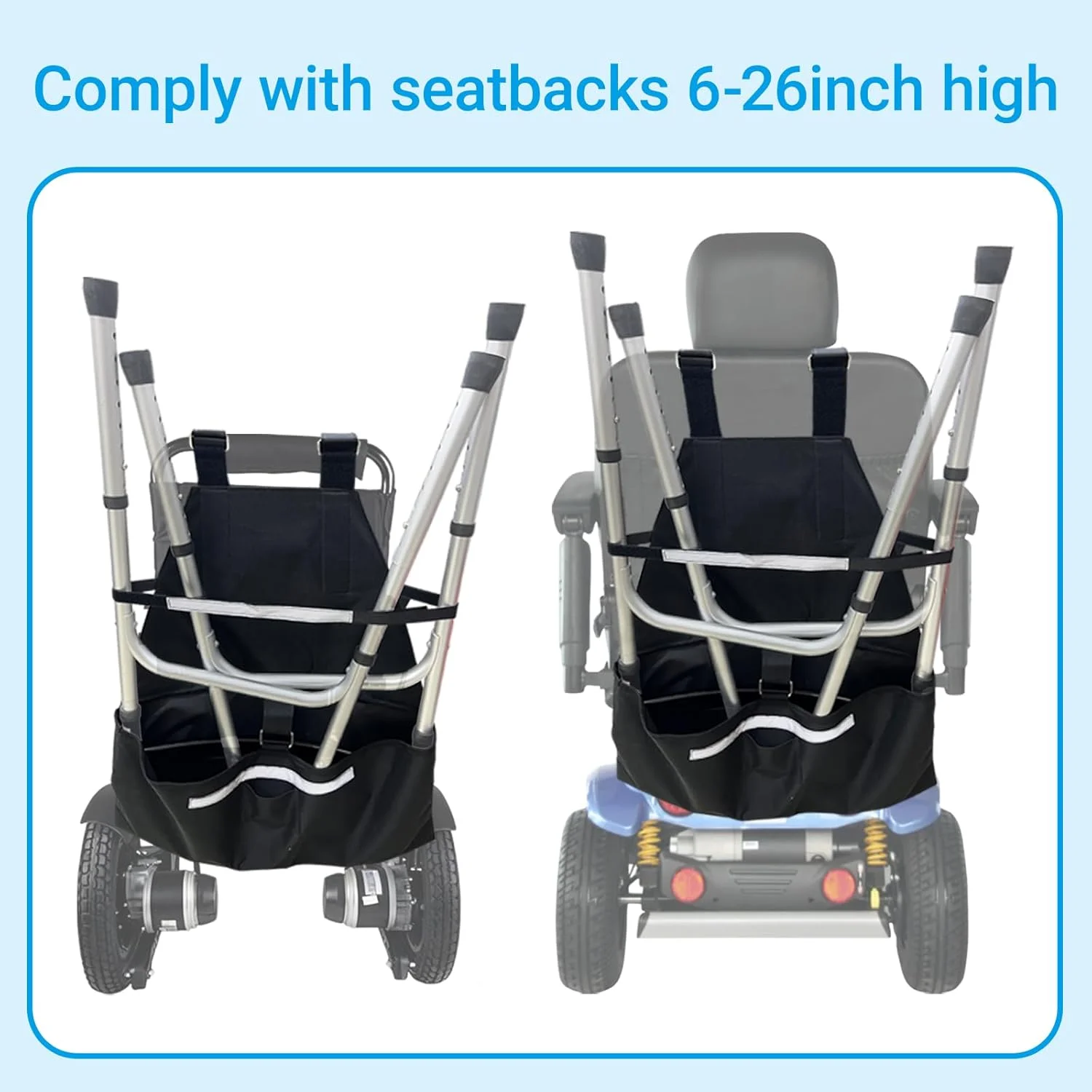 نگهدارنده واکر برای اسکوترهای حرکتی و ویلچرهای برقی - لوازم جانبی نگهداری و پشتیبانی پایه رولیتور، 62 سانتی‌متر طول × 63.5 سانتی‌متر عرض × 29 سانتی‌متر عمق