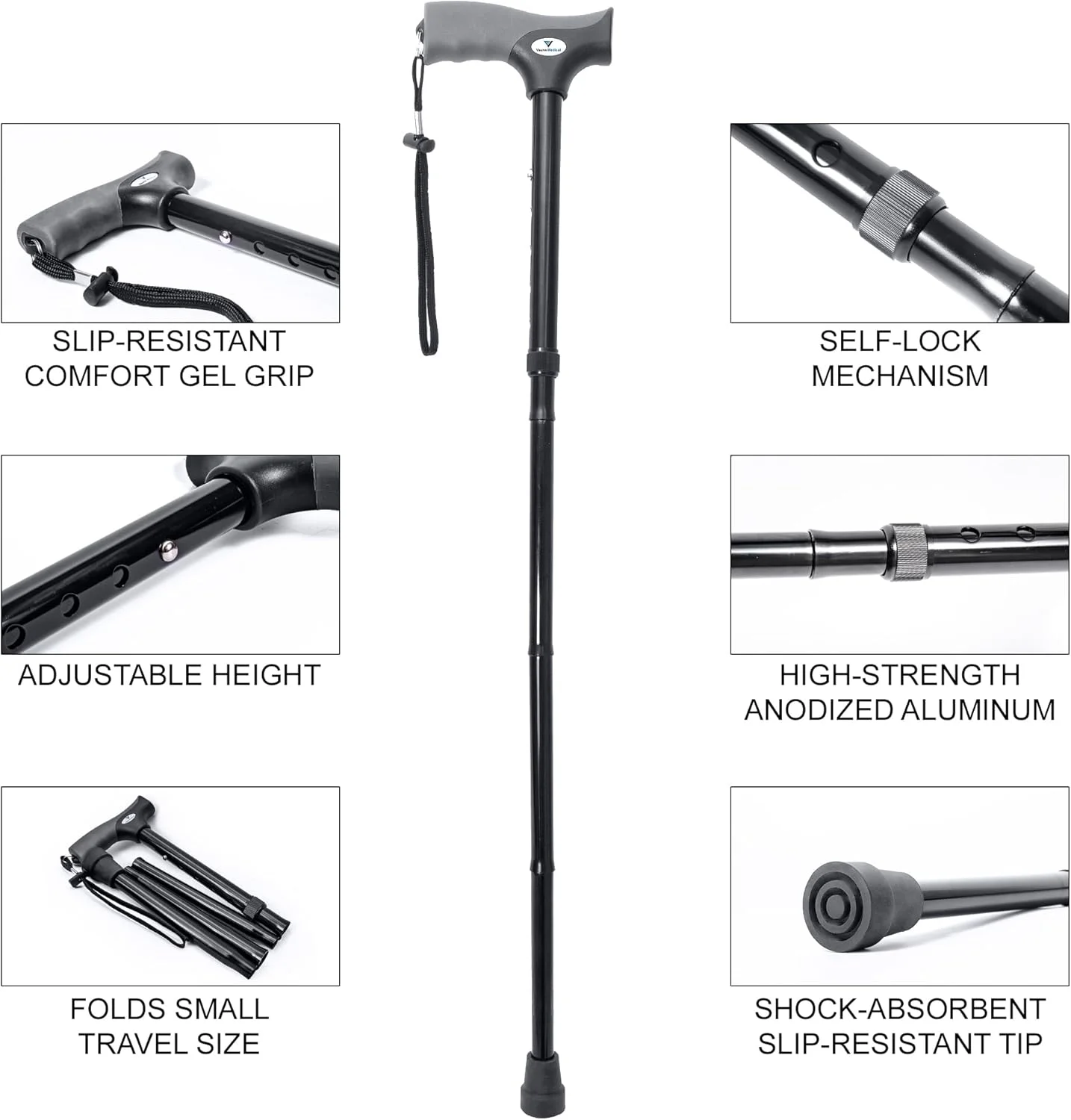 عصای تاشو طبی Vaunn Medical Easy Grip™ با قابلیت تنظیم ارتفاع به همراه بند/کیف - جمع و جور، قابل حمل و دستیار پیاده روی ایمن - دسته ضد لغزش - مناسب برای مردان، زنان، سالمندان، معلولان و زنان باردار عصای تاشو طبی Vaunn Medical Easy Grip™ با قابلیت تنظیم ارتفاع به همراه بند/کیف - جمع و جور، قابل حمل و دستیار پیاده روی ایمن - دسته ضد لغزش - مناسب برای مردان، زنان، سالمندان، معلولان و زنان باردار