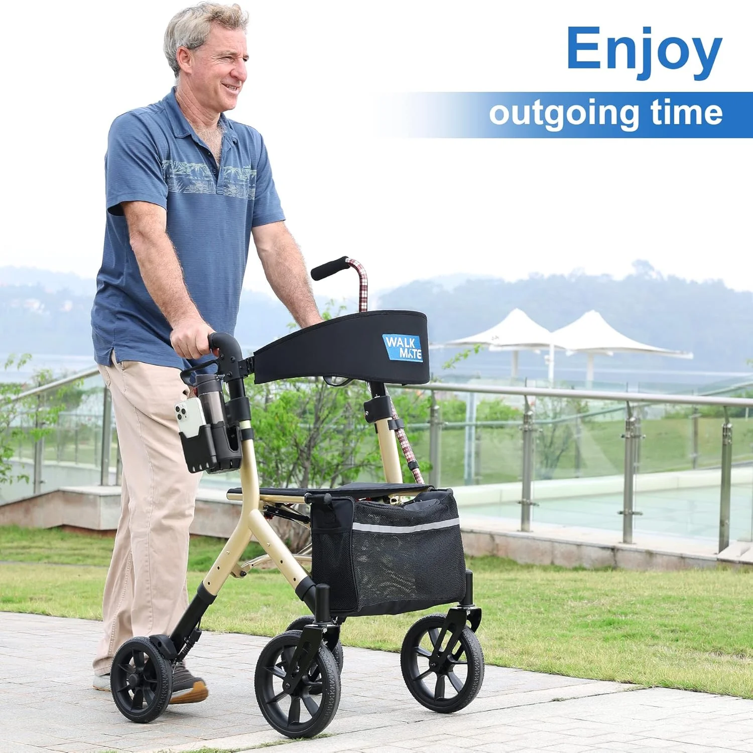 واکر رولیتور WALK MATE برای سالمندان قد بلند 160 تا 213 سانتیمتر با صندلی قابل تنظیم ارتفاع، چرخهای 10 اینچی با سیمهای مخفی، طراحی تاشو جمع و جور، واکر سبک وزن برای کمک به حرکت، پشتی پهن، طلایی واکر رولیتور WALK MATE برای سالمندان قد بلند 160 تا 213 سانتیمتر با صندلی قابل تنظیم ارتفاع، چرخهای 10 اینچی با سیمهای مخفی، طراحی تاشو جمع و جور، واکر سبک وزن برای کمک به حرکت، پشتی پهن، طلایی