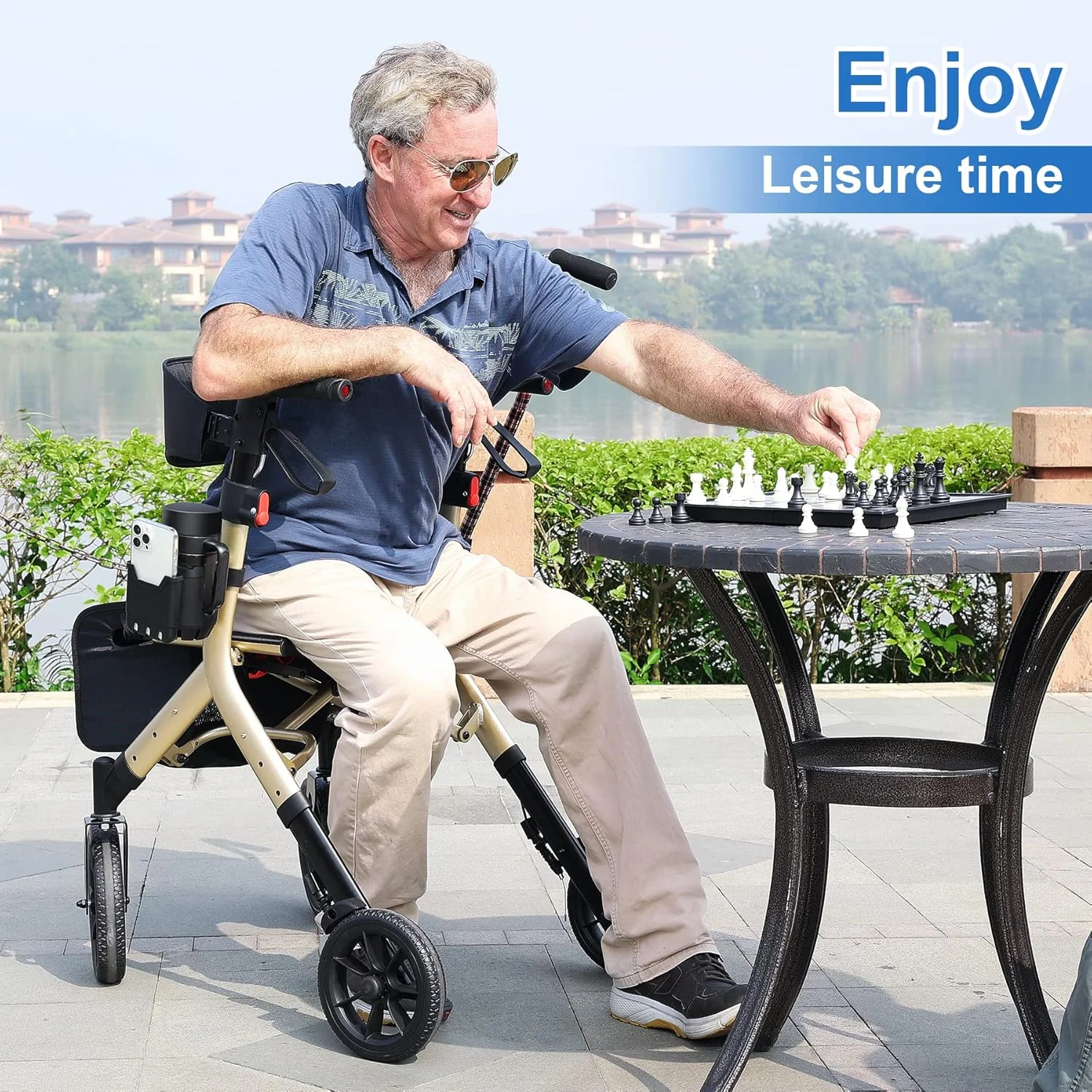 واکر رولیتور WALK MATE برای سالمندان قد بلند 160 تا 213 سانتیمتر با صندلی قابل تنظیم ارتفاع، چرخهای 10 اینچی با سیمهای مخفی، طراحی تاشو جمع و جور، واکر سبک وزن برای کمک به حرکت، پشتی پهن، طلایی واکر رولیتور WALK MATE برای سالمندان قد بلند 160 تا 213 سانتیمتر با صندلی قابل تنظیم ارتفاع، چرخهای 10 اینچی با سیمهای مخفی، طراحی تاشو جمع و جور، واکر سبک وزن برای کمک به حرکت، پشتی پهن، طلایی