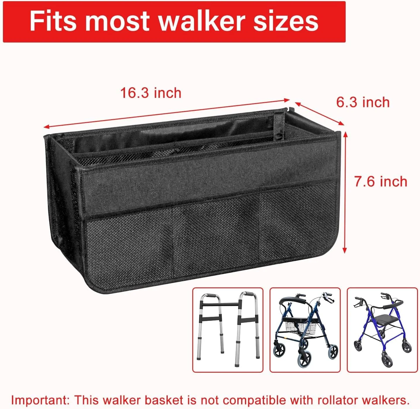 سبد ارتقاء یافته رولیتور، کیف سبد واکر برای واکر تاشو، کیف رولیتور واکر با جا لیوانی، کیف رولیتور، کیف سازمان دهنده لوازم جانبی رولیتور با ظرفیت بزرگ، کیف ذخیره سازی واکر رولیتور تاشو