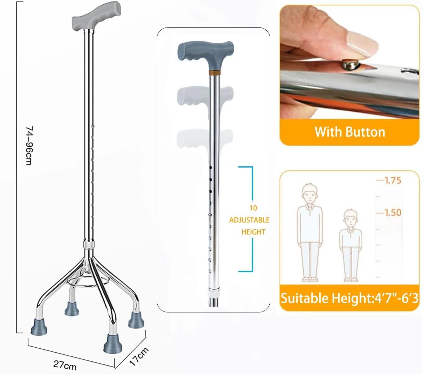 عصای پیاده روی U-HOOME برای آقایان و بانوان، عصای چهار پایه قابل تنظیم با پایه 4 شاخه برای ثبات بیشتر، عصای پیاده روی سبک وزن برای سالمندان و بزرگسالان، آسیب های زانو، بهبودی بعد از جراحی پا، تحرک عصای پیاده روی U-HOOME برای آقایان و بانوان، عصای چهار پایه قابل تنظیم با پایه 4 شاخه برای ثبات بیشتر، عصای پیاده روی سبک وزن برای سالمندان و بزرگسالان، آسیب های زانو، بهبودی بعد از جراحی پا، تحرک