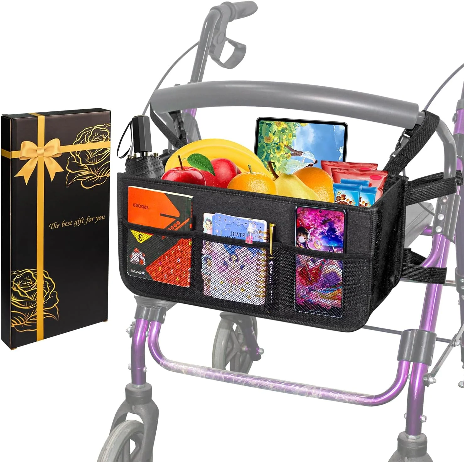 سبد ارتقاء یافته رولیتور، کیف سبد واکر برای واکر تاشو، کیف رولیتور واکر با جا لیوانی، کیف رولیتور، کیف سازمان دهنده لوازم جانبی رولیتور واکر با ظرفیت بزرگ، کیف ذخیره سازی واکر رولیتور تاشو