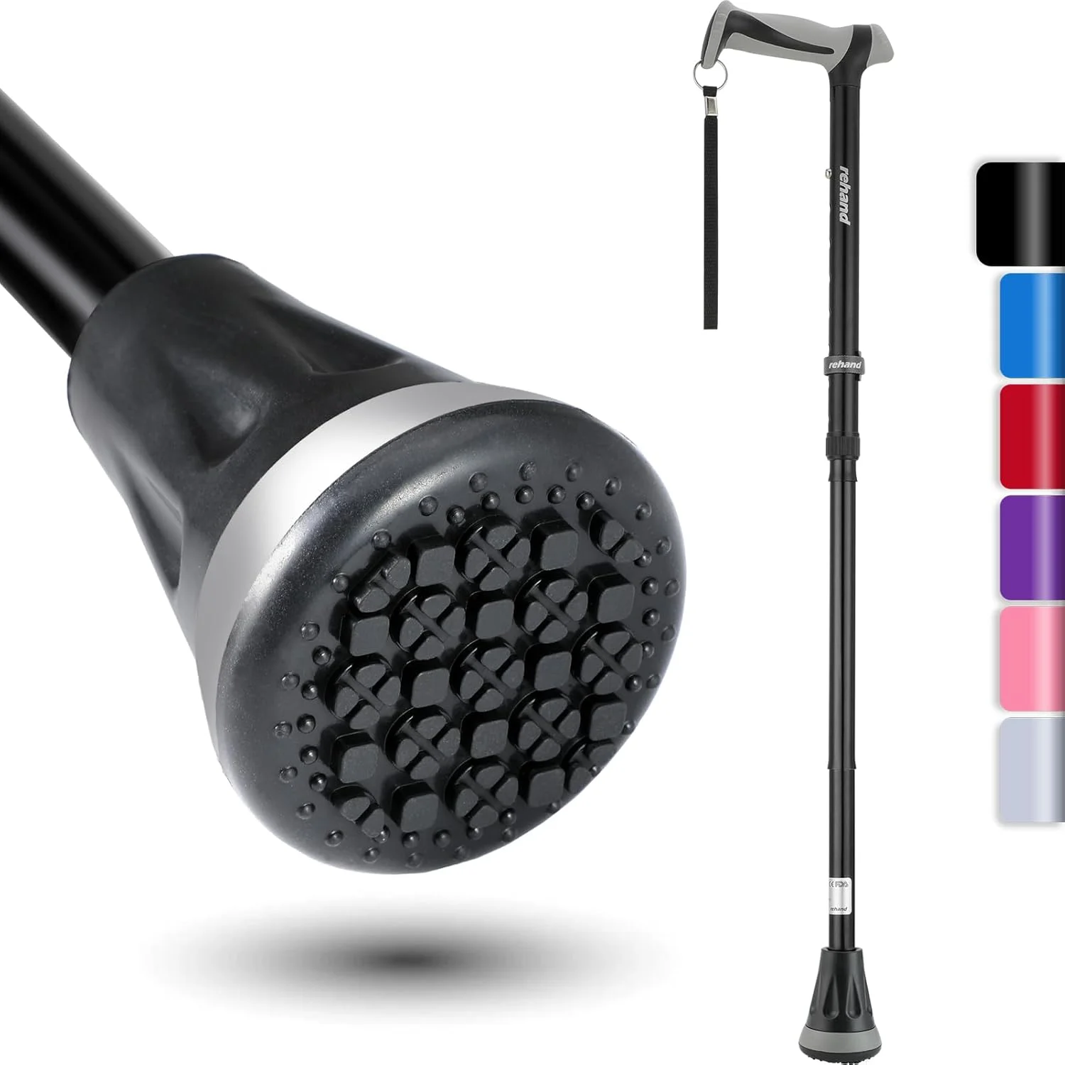 عصای پیاده روی REHAND - عصاهای پیاده روی تاشو، قابل تنظیم و جمع شونده برای مردان و زنان، نوک سنگین برای تمام سطوح، به همراه کیف مسافرتی | عصا برای سالمندان و بزرگسالان