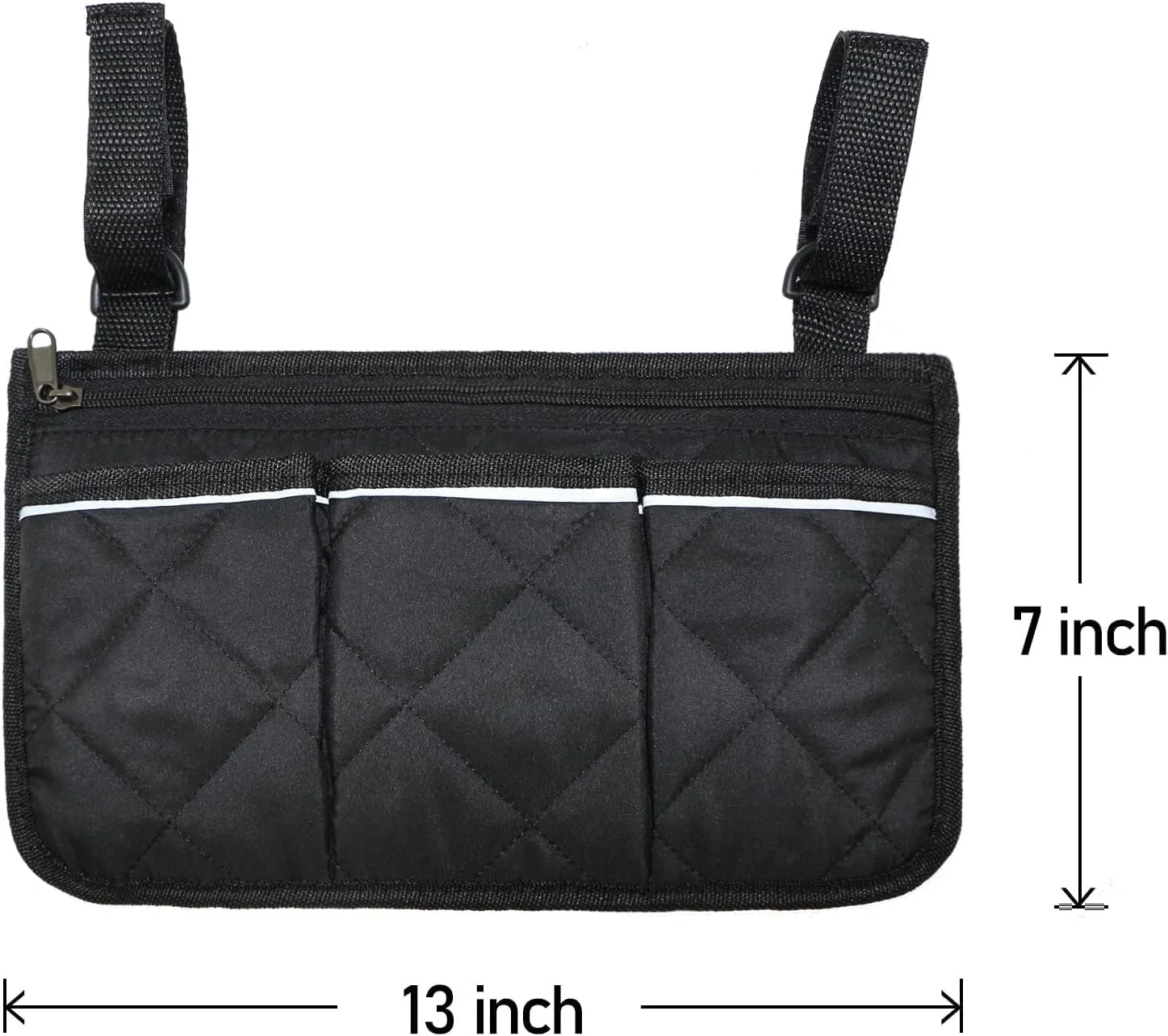 Tazweeq Black Small Walker Bag for Folding Walker, Walker Storage Bag with Reflective Strips for Seniors, Universal Walker Bag Wheel Chair Accessories Bag, Two Adjustable Velcro Straps