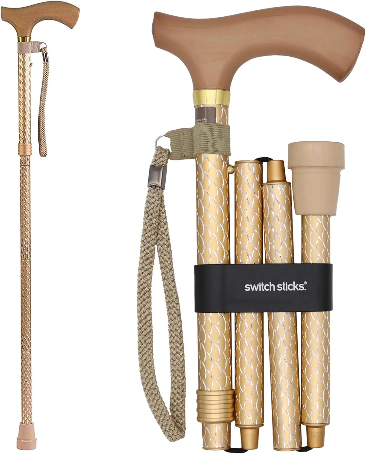 عصای پیاده روی Switch Sticks برای آقایان و بانوان، تاشو و قابل تنظیم از 81 تا 94 سانتی متر، واجد شرایط FSA و HSA