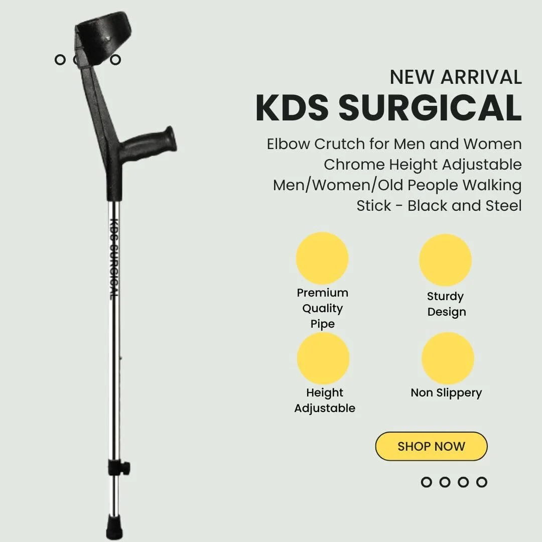 عصای زیر بغل جراحی Kds مناسب مردان/زنان/سالمندان با قابلیت تنظیم ارتفاع - مشکی