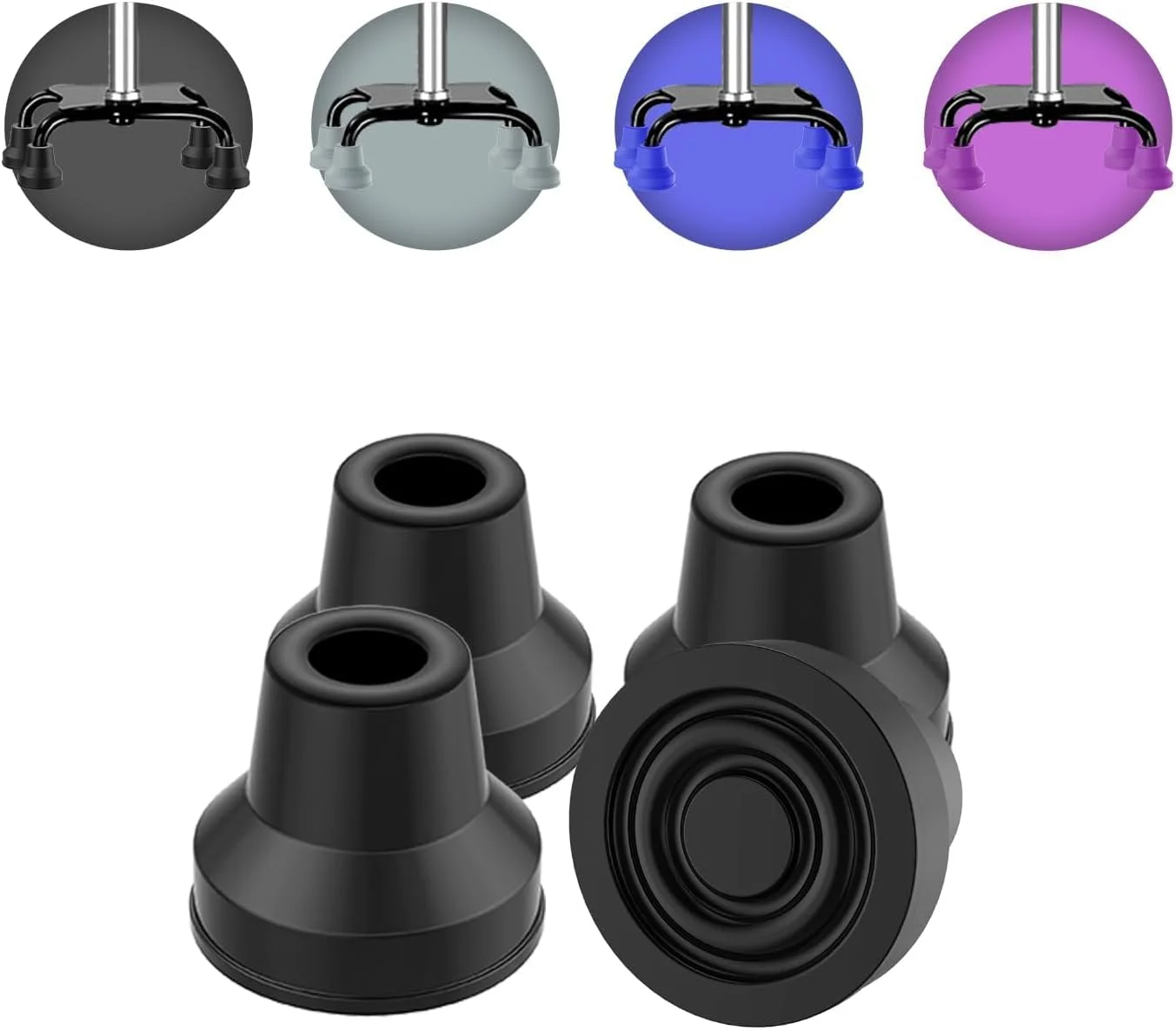 نوک عصای چهار پایه Supregear (بسته 4 عددی) - نوک عصای لاستیکی سنگین - پای جایگزین عصای با چسبندگی فوق العاده ضد لغزش - لوازم جانبی برای چوب راه رفتن و ایستادن برای زنان، مردان، سالمندان