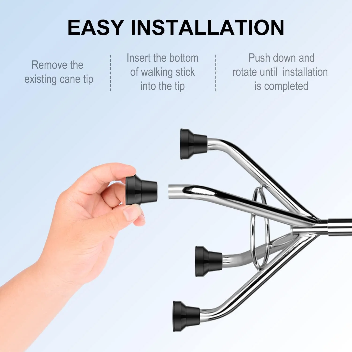 نوک عصای چهار پایه Supregear (بسته 4 عددی) - نوک عصای لاستیکی سنگین - پای جایگزین عصای با چسبندگی فوق العاده ضد لغزش - لوازم جانبی برای چوب راه رفتن و ایستادن برای زنان، مردان، سالمندان