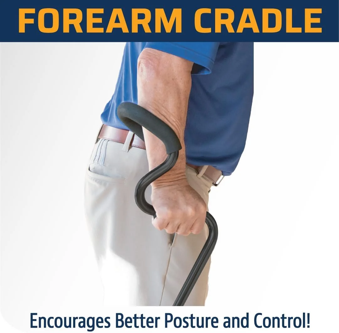 عصای راحتی StrongArm + عصای پیاده روی خودایستا، سبک و قابل تنظیم برای مردان و زنان + دسته ارگونومیک ساعد، مچ دست را تثبیت کرده و پشتیبانی و ثبات بیشتری را فراهم می کند عصای راحتی StrongArm + عصای پیاده روی خودایستا، سبک و قابل تنظیم برای مردان و زنان + دسته ارگونومیک ساعد، مچ دست را تثبیت کرده و پشتیبانی و ثبات بیشتری را فراهم می کند